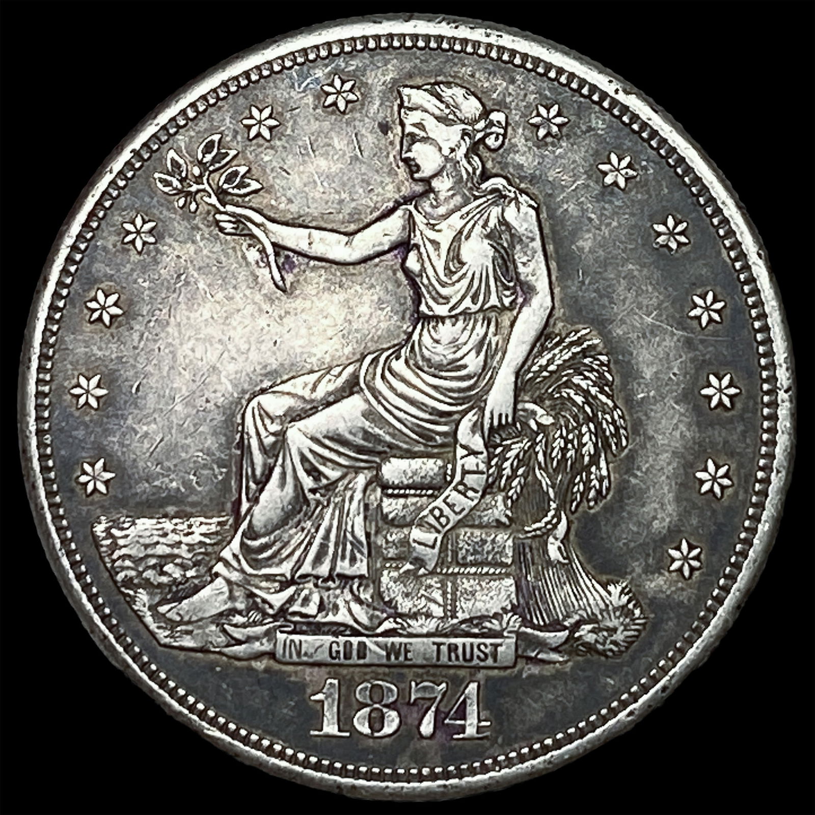 1874-S Silver Trade Dollar NEARLY UNCIRCULATED: 1874-S Silver Trade Dollar NEARLY UNCIRCULATED