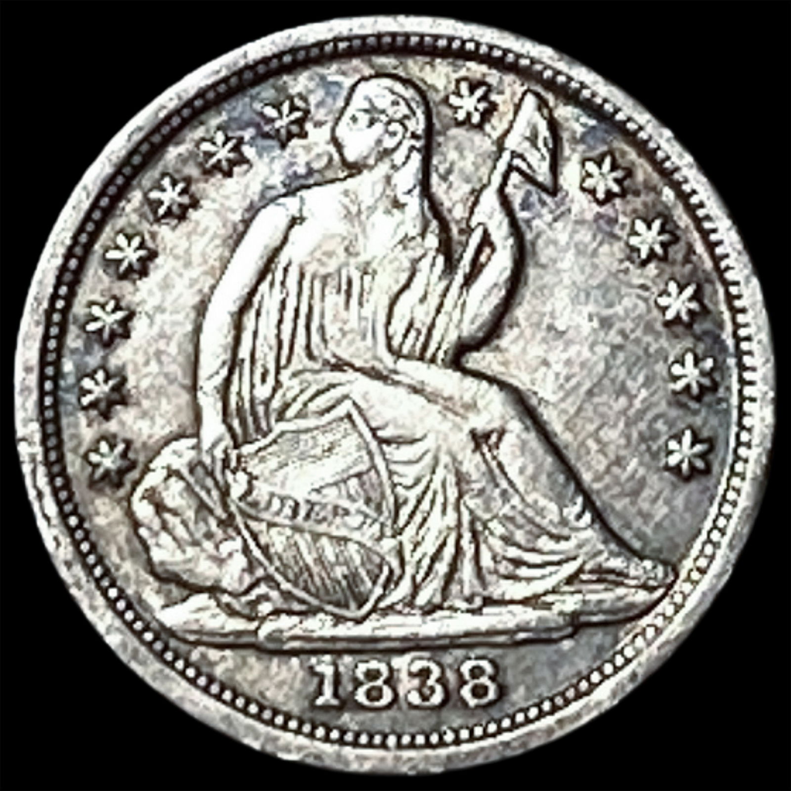 1838 Silver Half Dime No Drapery CLOSELY UNCIRCULATED: 1838 Silver Half Dime No Drapery CLOSELY UNCIRCULATED