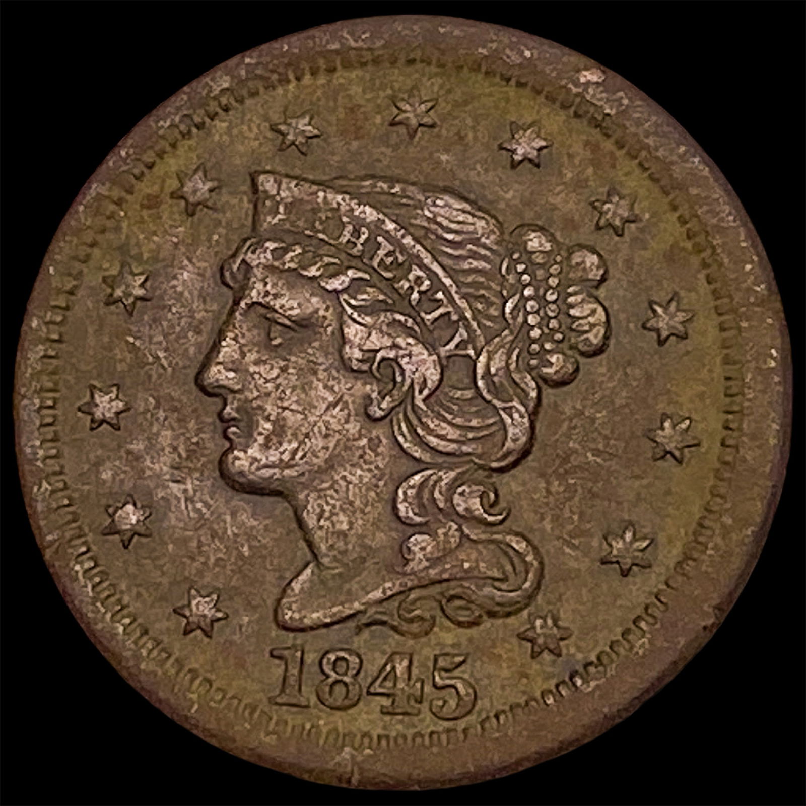 1845 Braided Hair Large Cent HIGH GRADE: 1845 Braided Hair Large Cent HIGH GRADE
