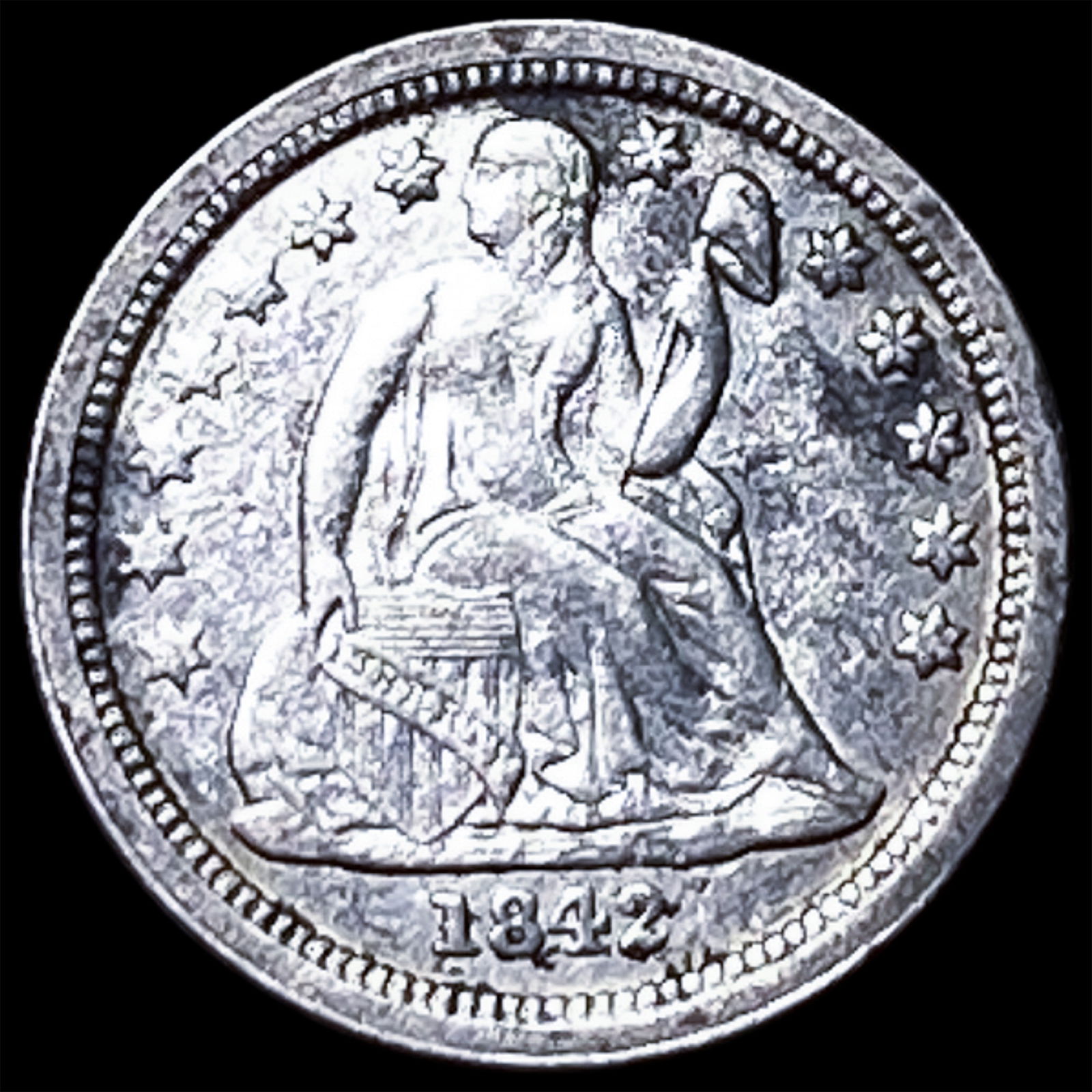 1842-O Seated Liberty Dime NEARLY UNCIRCULATED: 1842-O Seated Liberty Dime NEARLY UNCIRCULATED