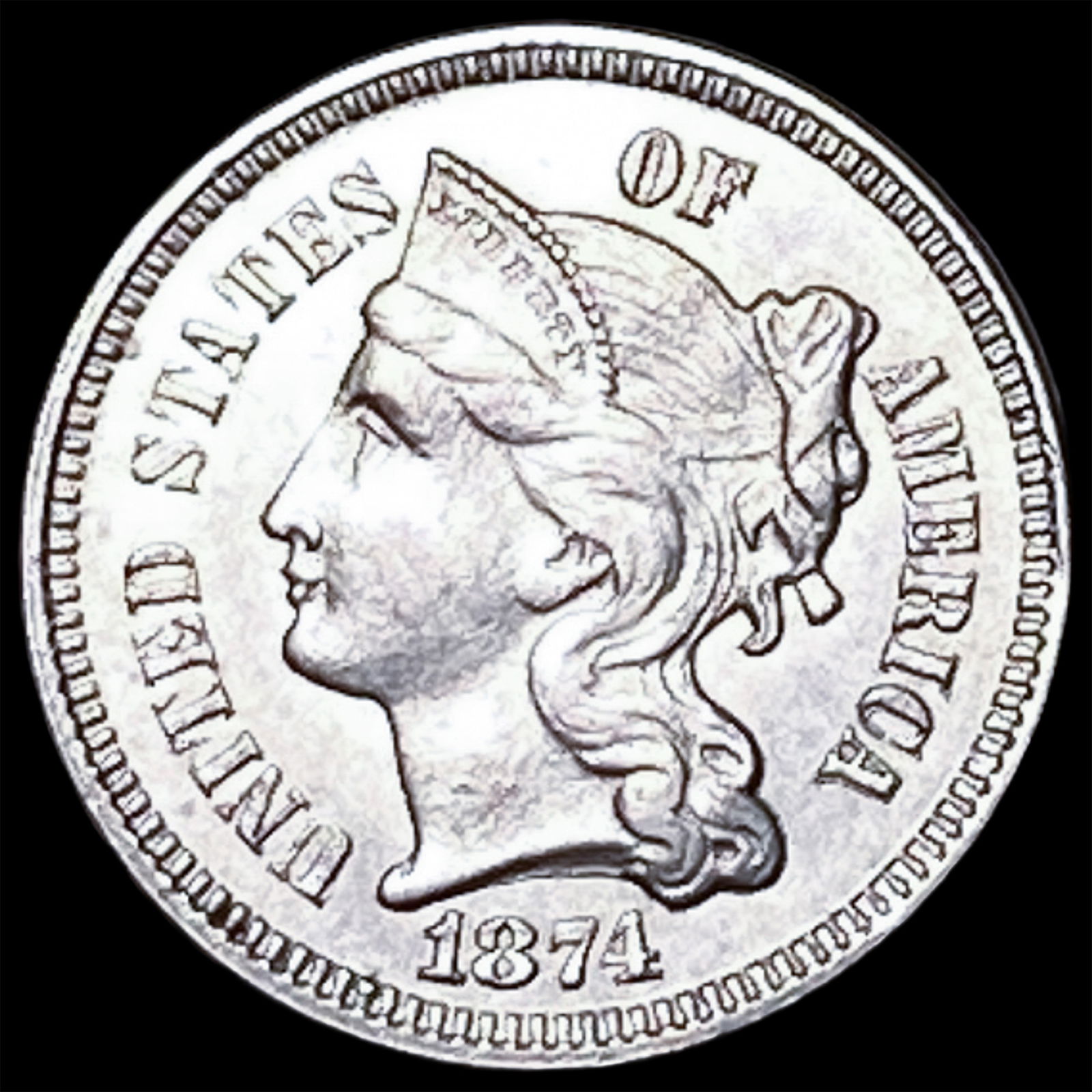 1874 Nickel Three-Cent Piece HIGH GRADE (1 of 2)