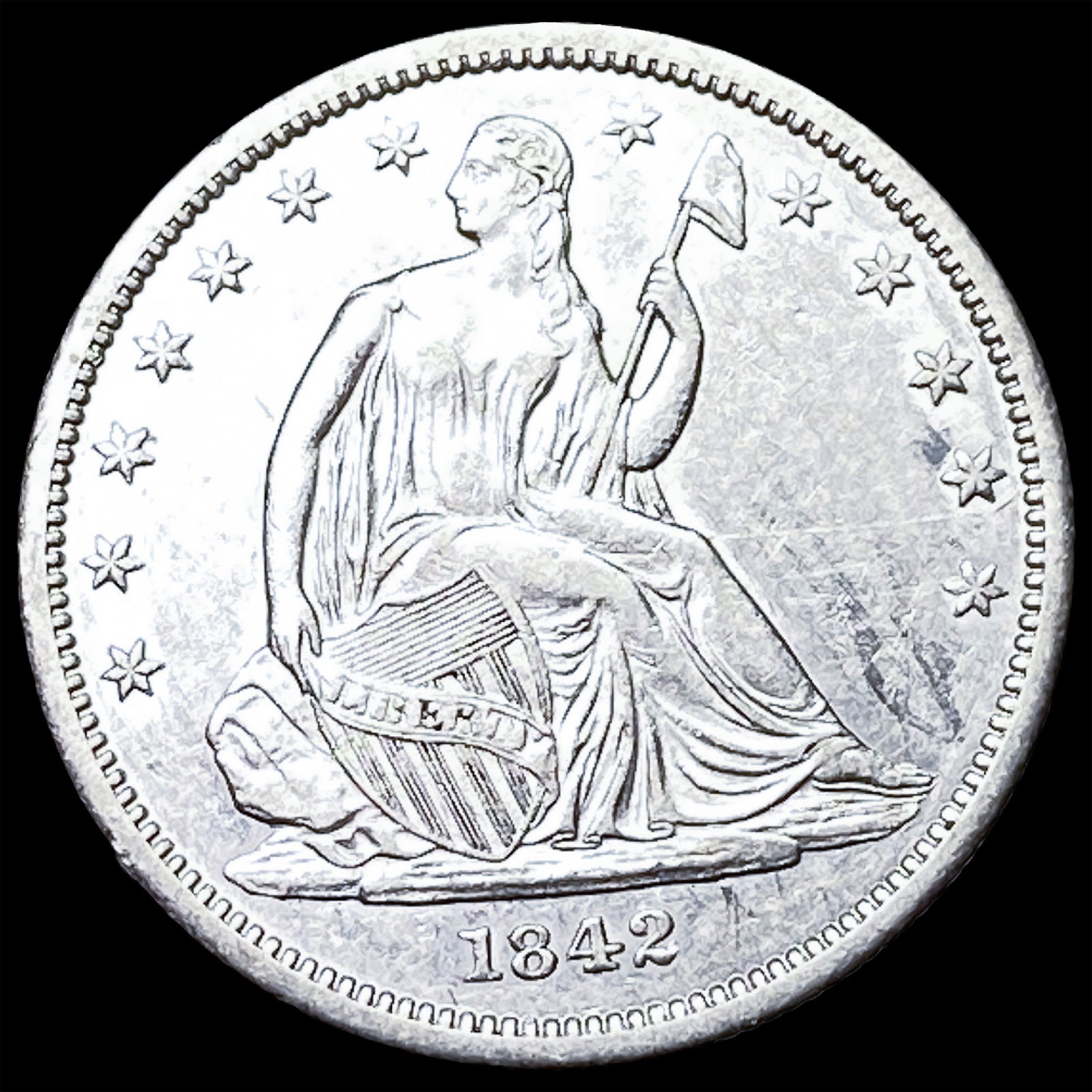 1842 Seated Liberty Half Dollar CLOSELY UNCIRCULATED: 1842 Seated Liberty Half Dollar CLOSELY UNCIRCULATED