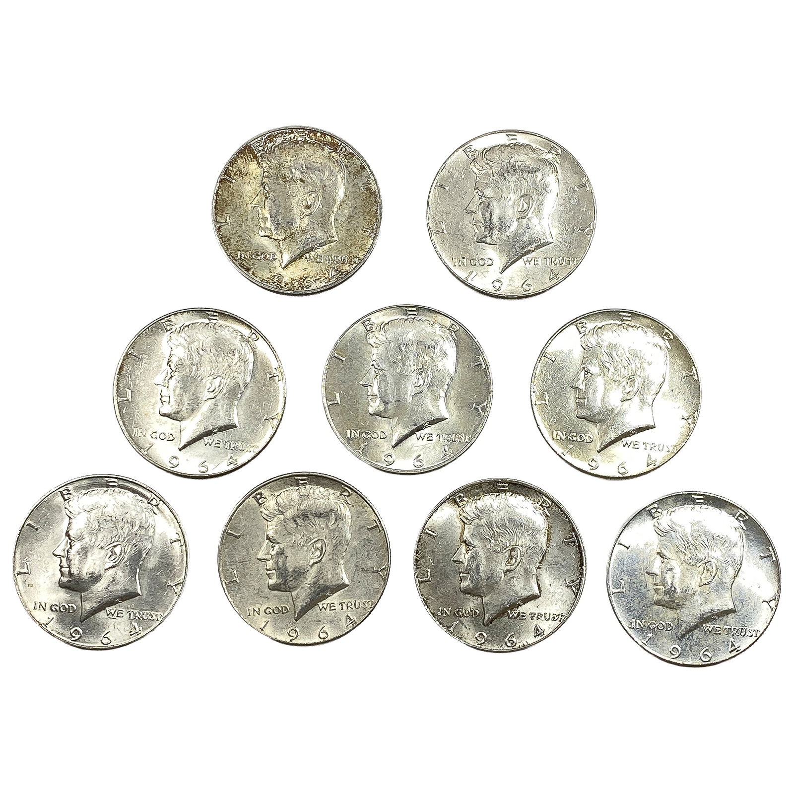 [9 Coins] 1964 Kennedy Half Dollar (1 of 2)