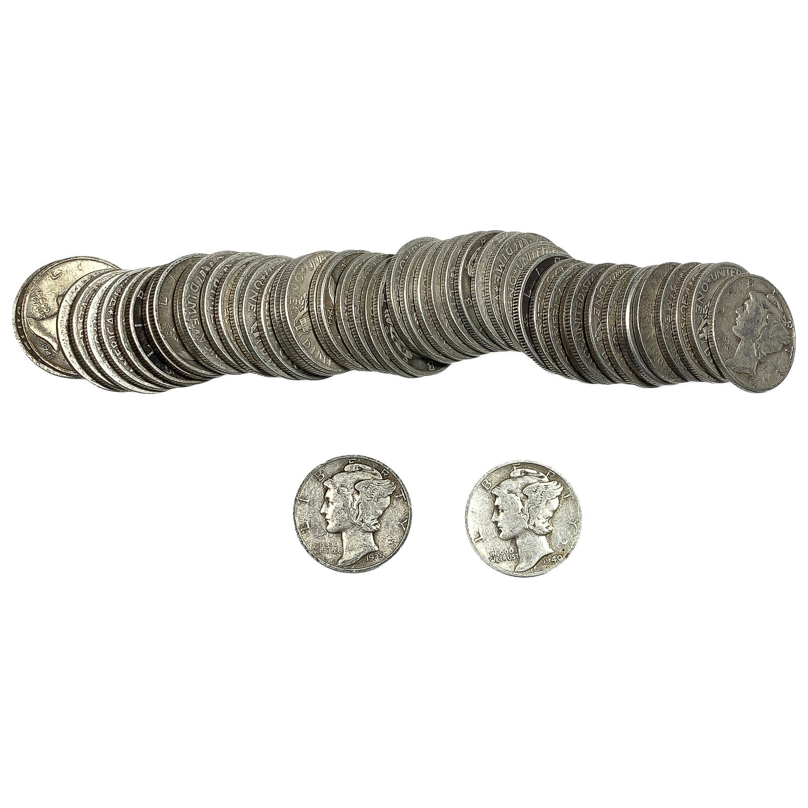 Mixed Dates Roll of 50 10C Mercs: Mixed Dates Roll of 50 10C Mercs