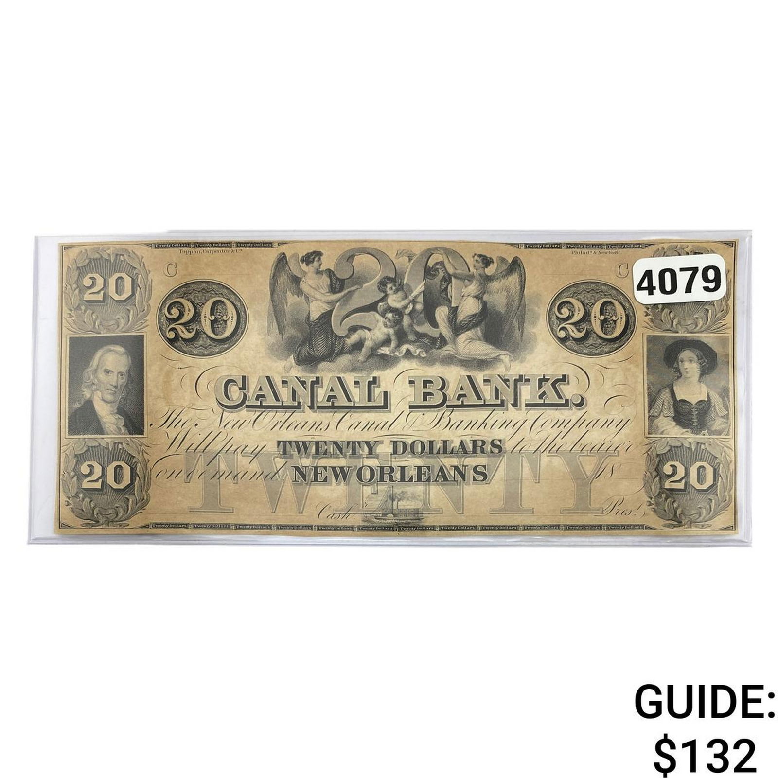 1850s $20 Canal Bank of New Orleans Note (1 of 2)