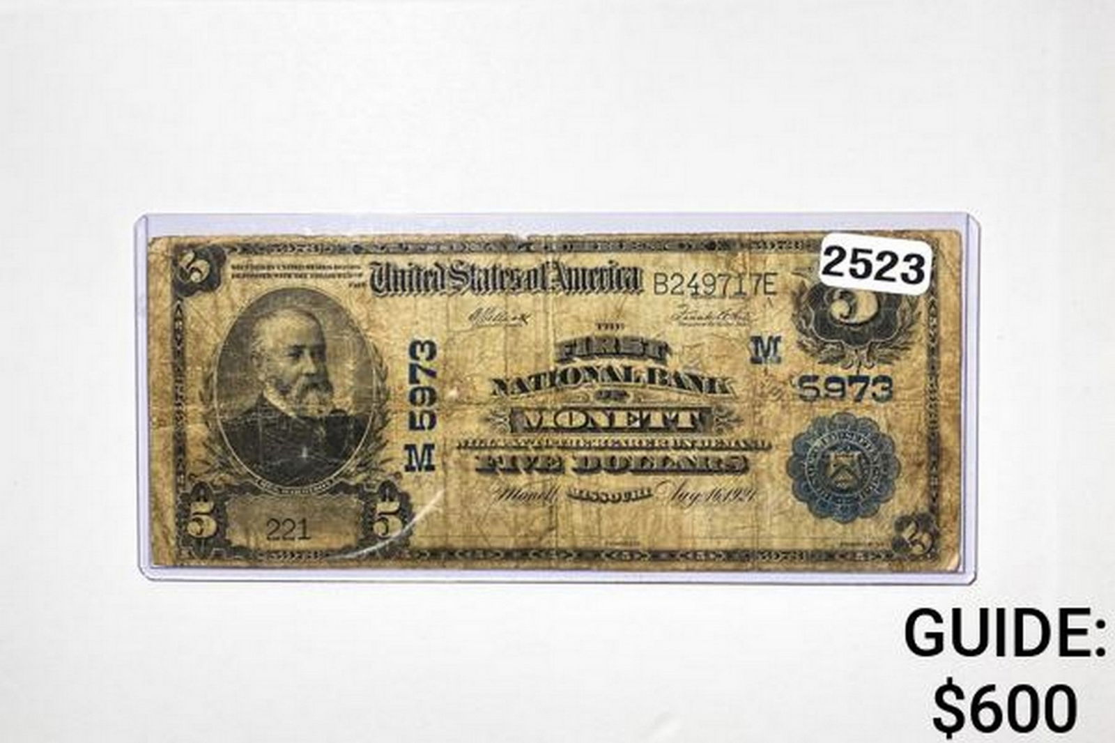 1924 $5 U.S. National Currency-Monett, MO: 1924 $5 U.S. National Currency-Monett, MO