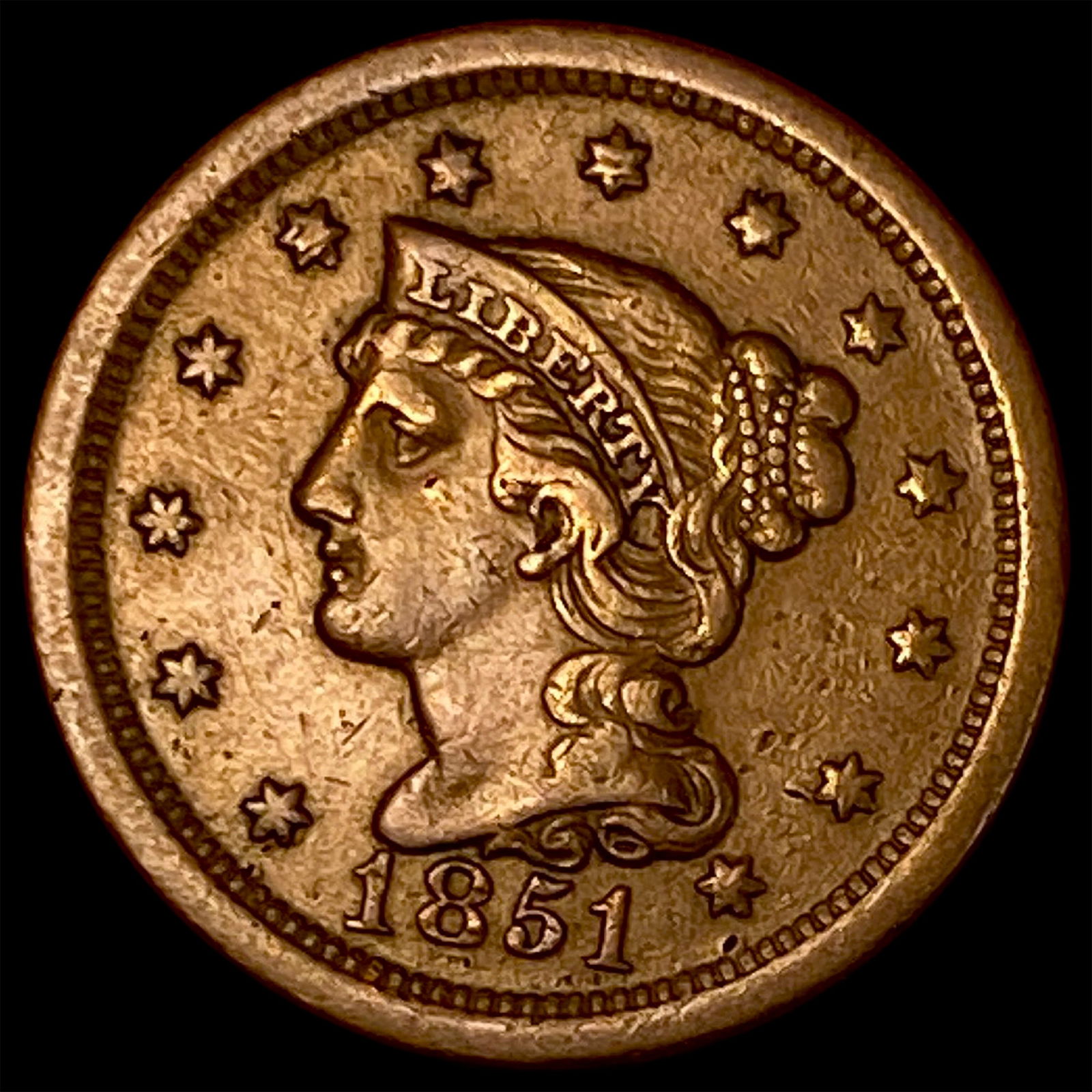 1851 Braided Hair Large Cent CLOSELY UNCIRCULATED (1 of 2)