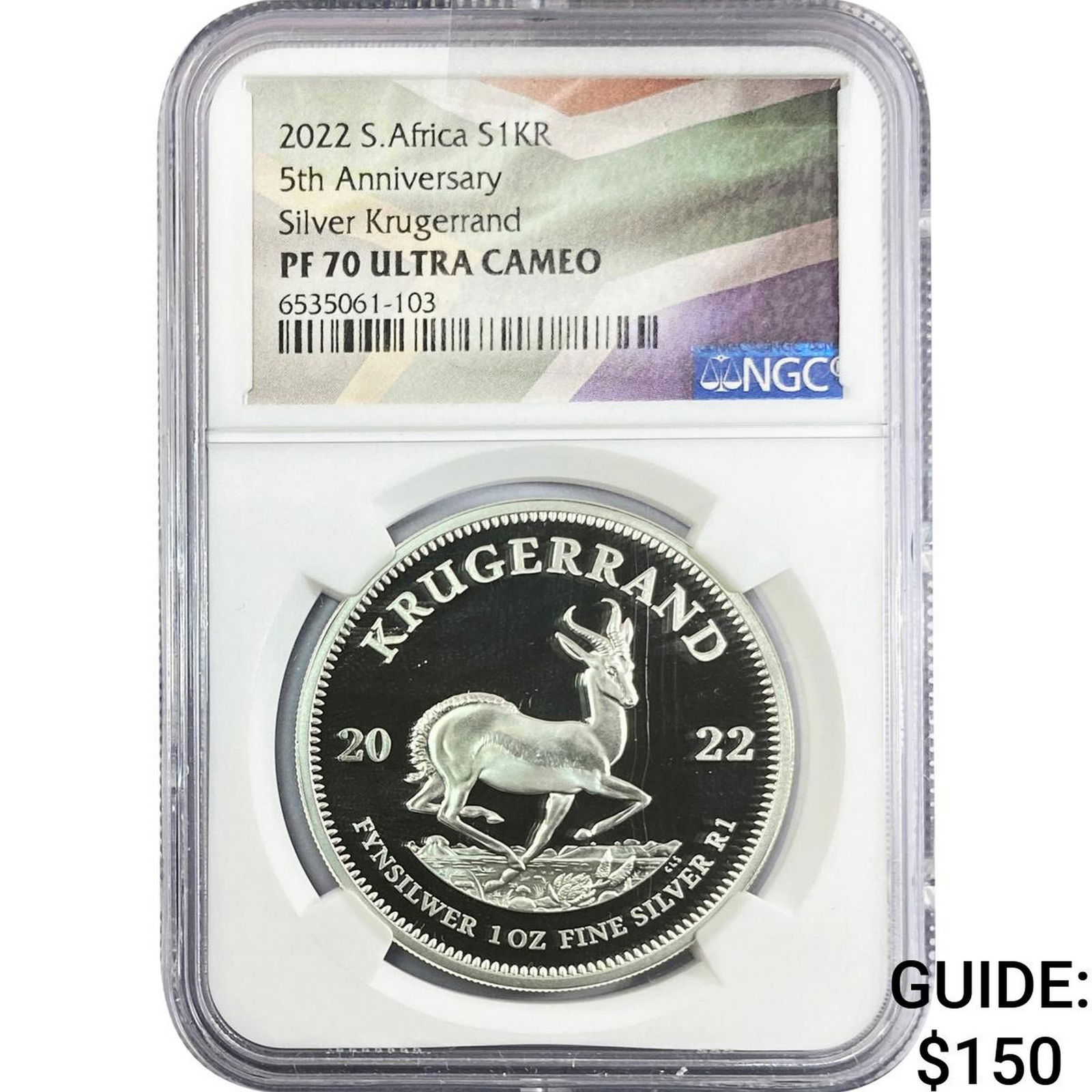 2022 Soth Africa 1oz Silver Krugerrand 5th Anniv. NGC PF70 Ultra Cameo: 2022 Soth Africa 1oz Silver Krugerrand 5th Anniv. NGC PF70 Ultra Cameo