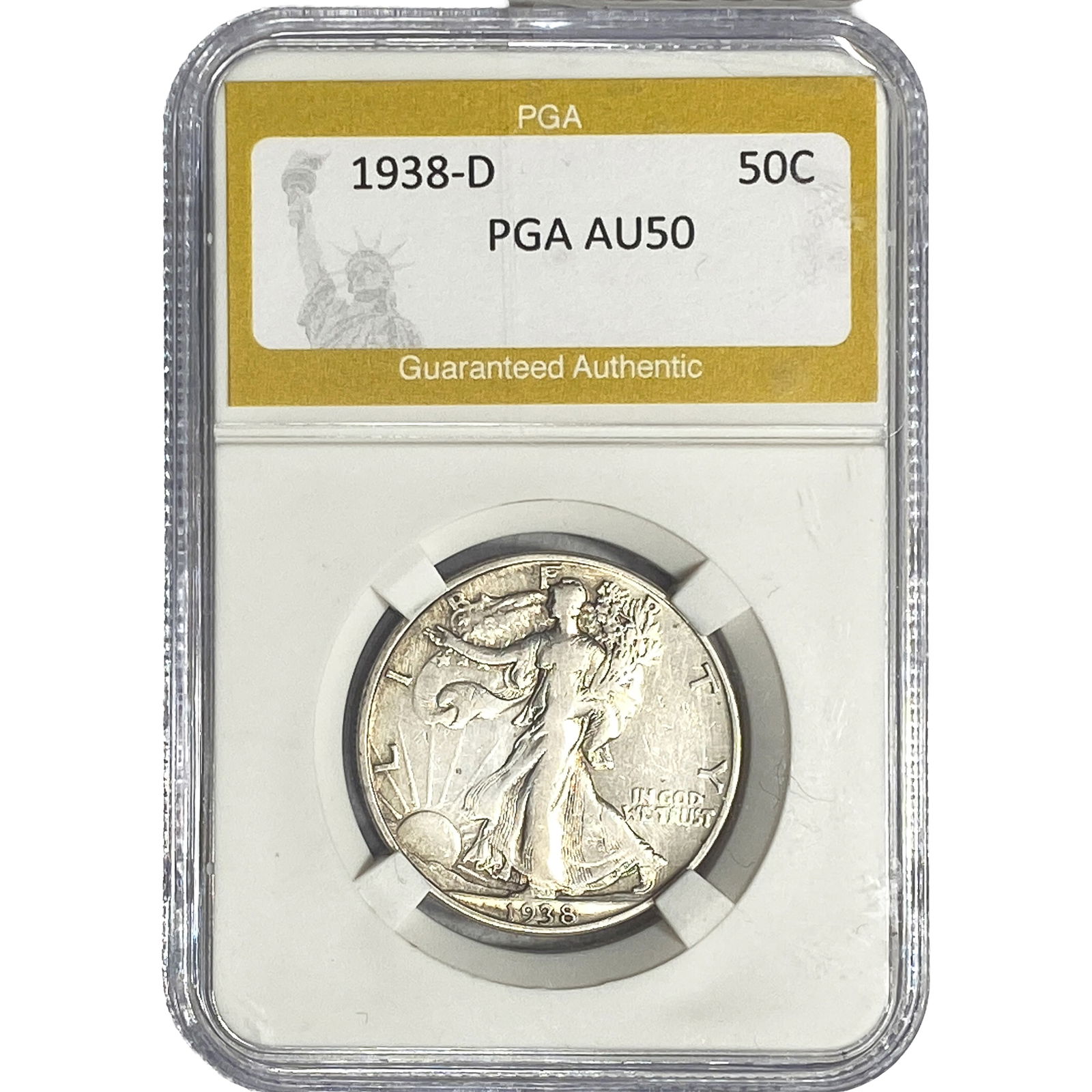 1938-D Walking Liberty Half Dollar PGA AU50: 1938-D Walking Liberty Half Dollar PGA AU50