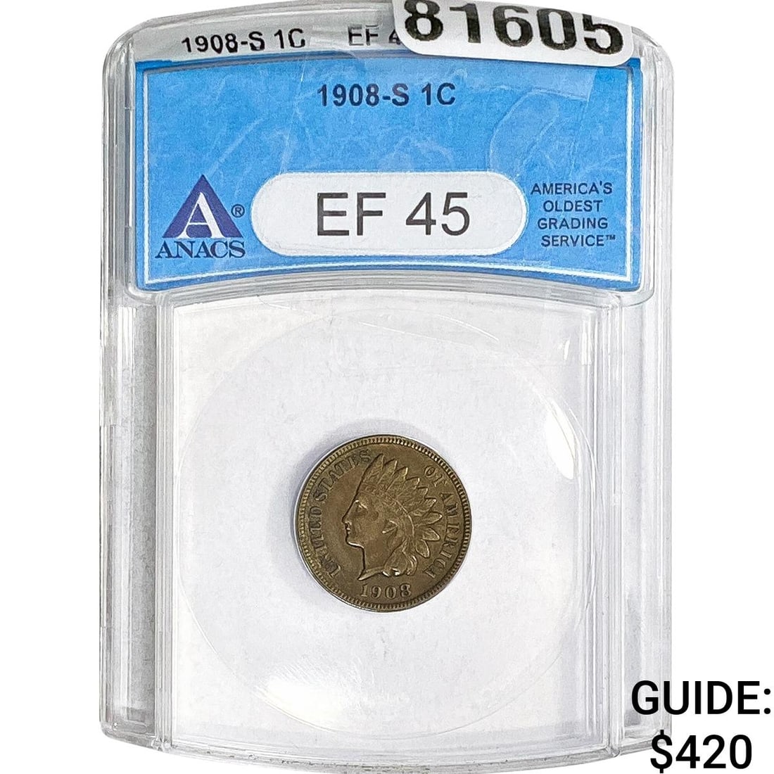 1908-S Indian Head Cent ANACS EF45 (1 of 2)