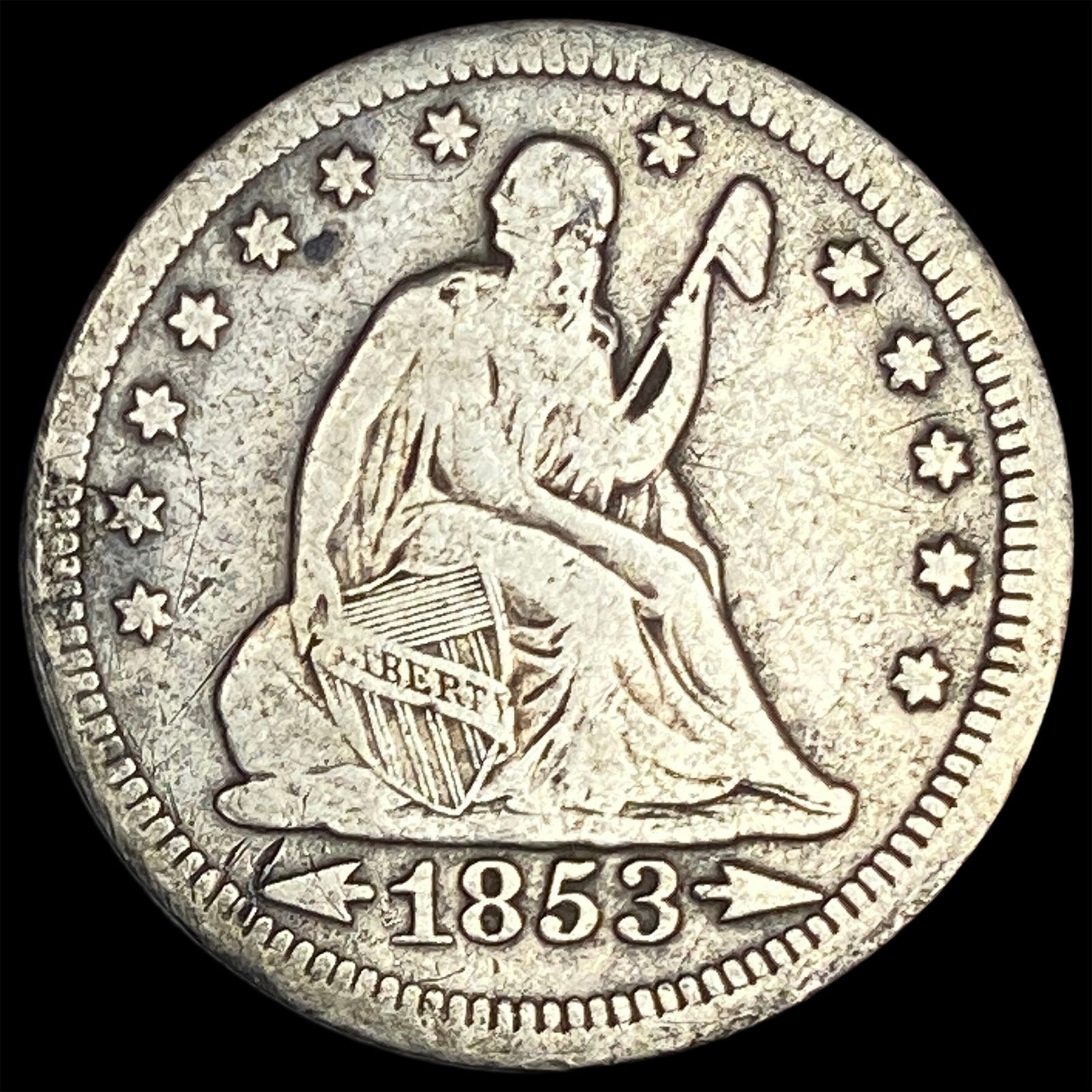 1853 Arrows/Rays Seated Liberty Quarter HIGH GRADE (1 of 2)