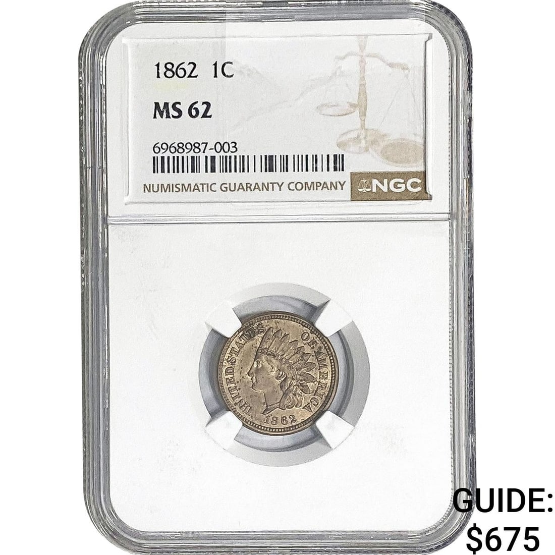 1862 Indian Head Cent NGC MS62 (1 of 2)