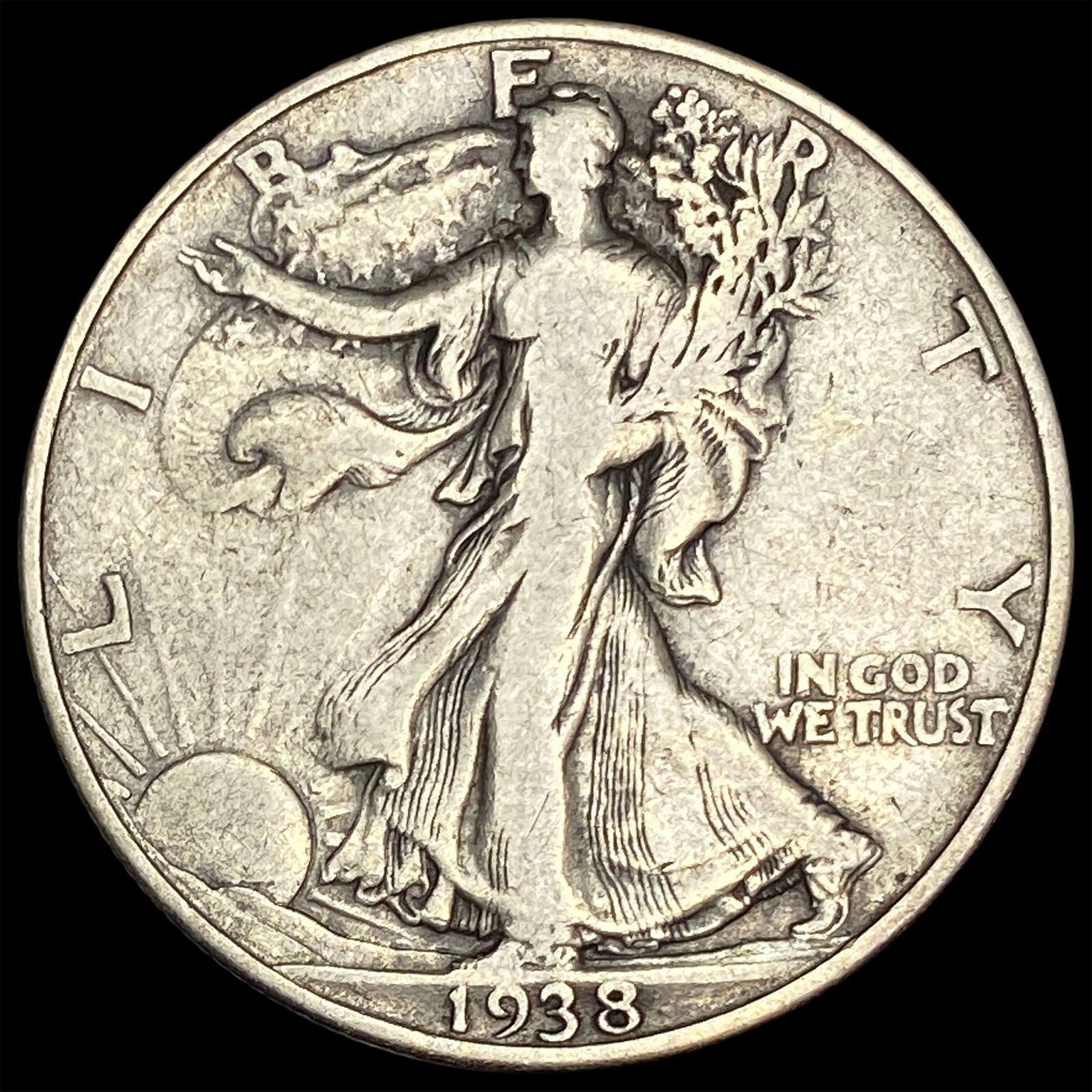 1938-D Silver Walking Liberty Half Dollar NICELY CIRCULATED: 1938-D Silver Walking Liberty Half Dollar NICELY CIRCULATED