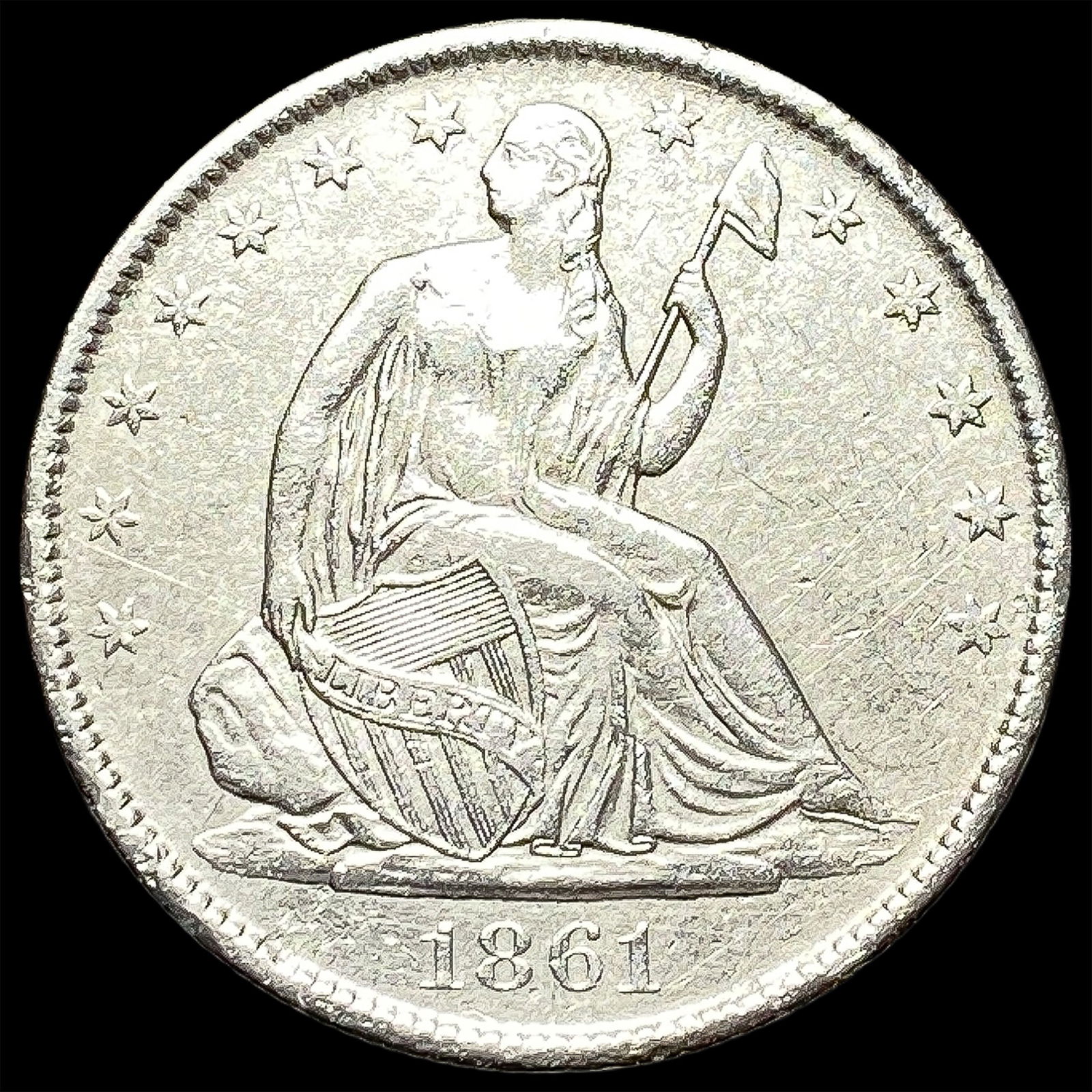 1861-O Silver Seated Liberty Half Dollar CLOSELY UNCIRCULATED: 1861-O Silver Seated Liberty Half Dollar CLOSELY UNCIRCULATED
