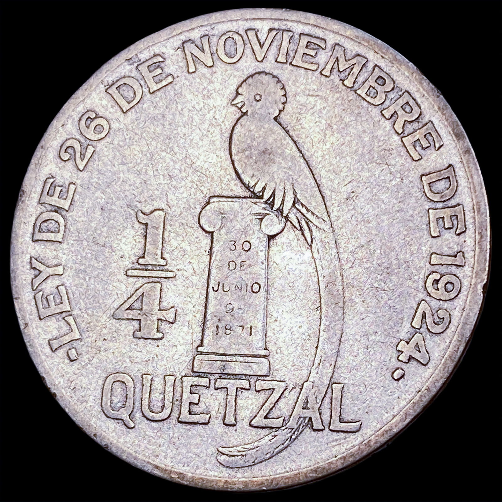 1926 Guatemala Silver 1/4 Quetzal .1929 ASW CLOSELY UNCIRCULATED: 1926 Guatemala Silver 1/4 Quetzal .1929 ASW CLOSELY UNCIRCULATED