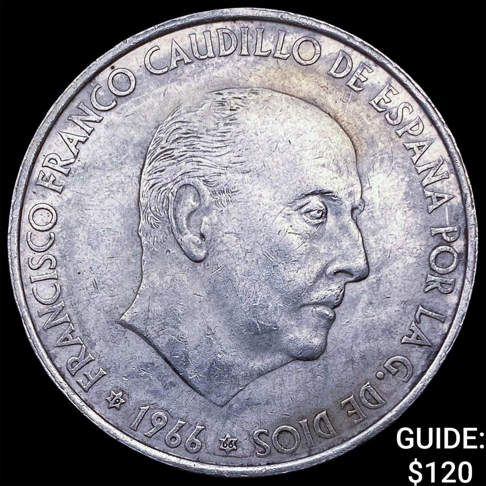 1966 Spain Silver 100 Pesetas CLOSELY UNCIRCULATED: 1966 Spain Silver 100 Pesetas CLOSELY UNCIRCULATED
