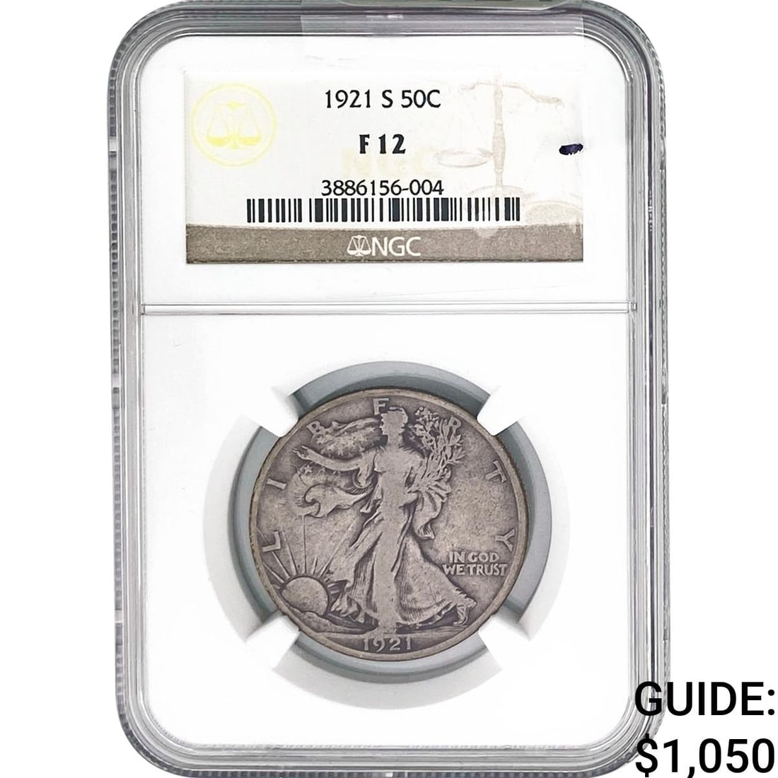 1921-S Walking Liberty Half Dollar NGC F12: 1921-S Walking Liberty Half Dollar NGC F12