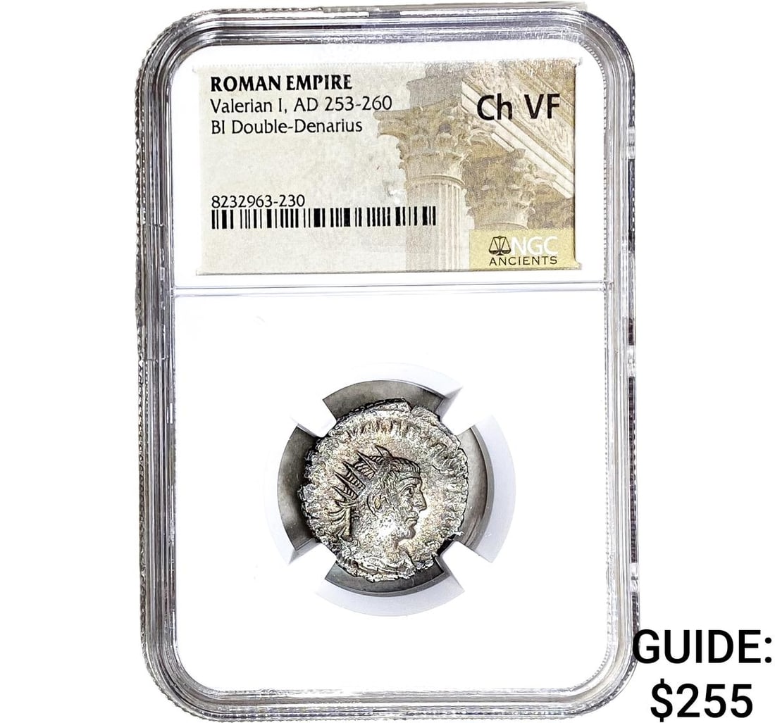 Roman Valerian I, AD 253-260 BI Dbl-Denarius NGC Ch VF: Roman Valerian I, AD 253-260 BI Dbl-Denarius NGC Ch VF