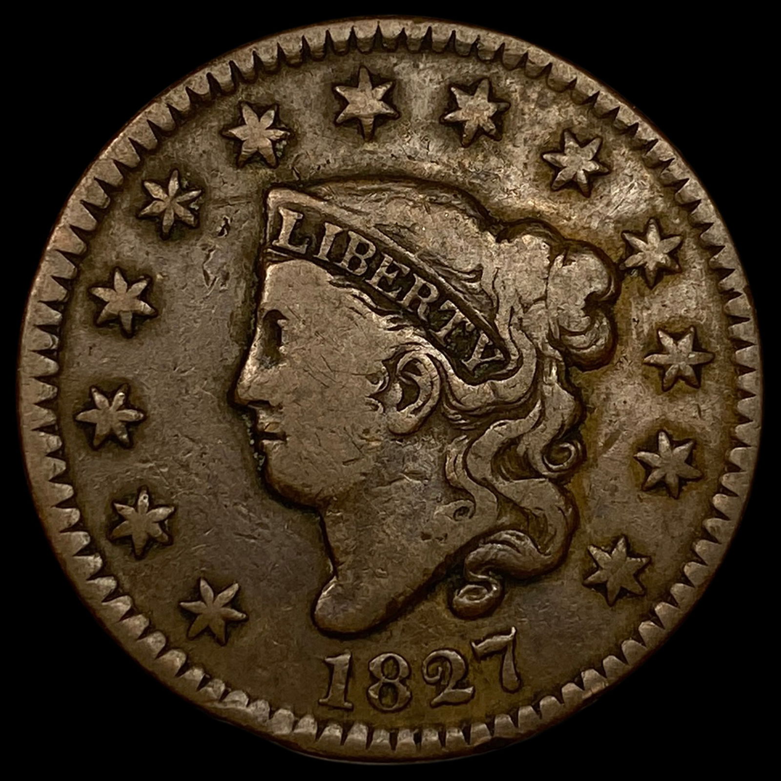 1827 Coronet Head Large Cent LIGHTLY CIRCULATED (1 of 2)