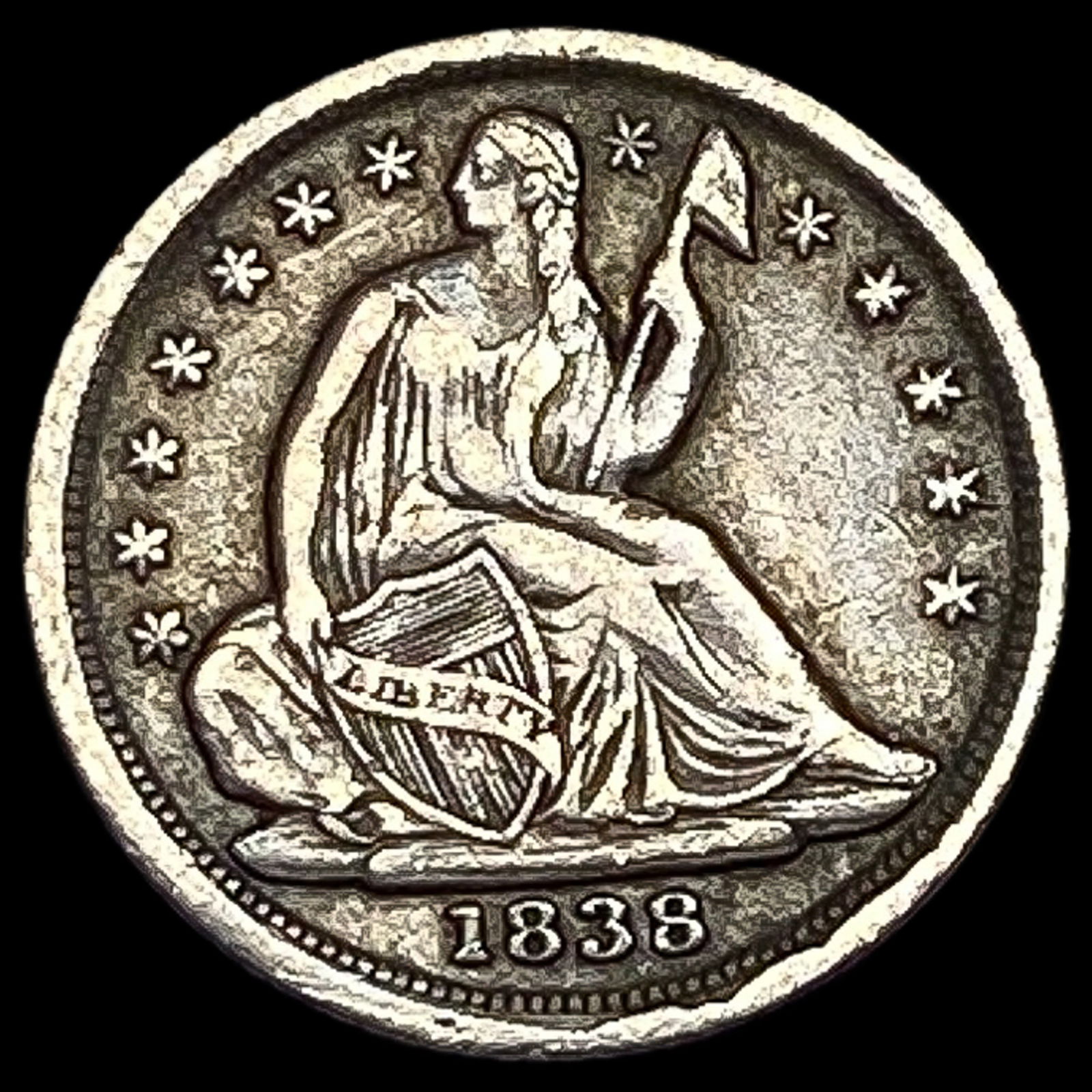 1838 Silver Half Dime NEARLY UNCIRCULATED (1 of 2)