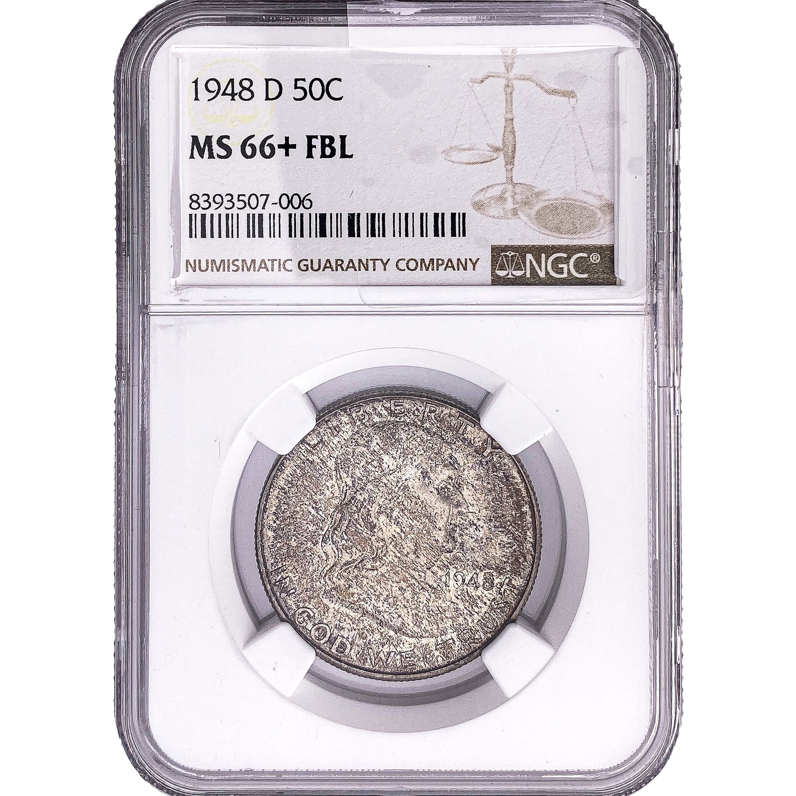 1948-D Franklin Half Dollar NGC MS66+ FBL: 1948-D Franklin Half Dollar NGC MS66+ FBL