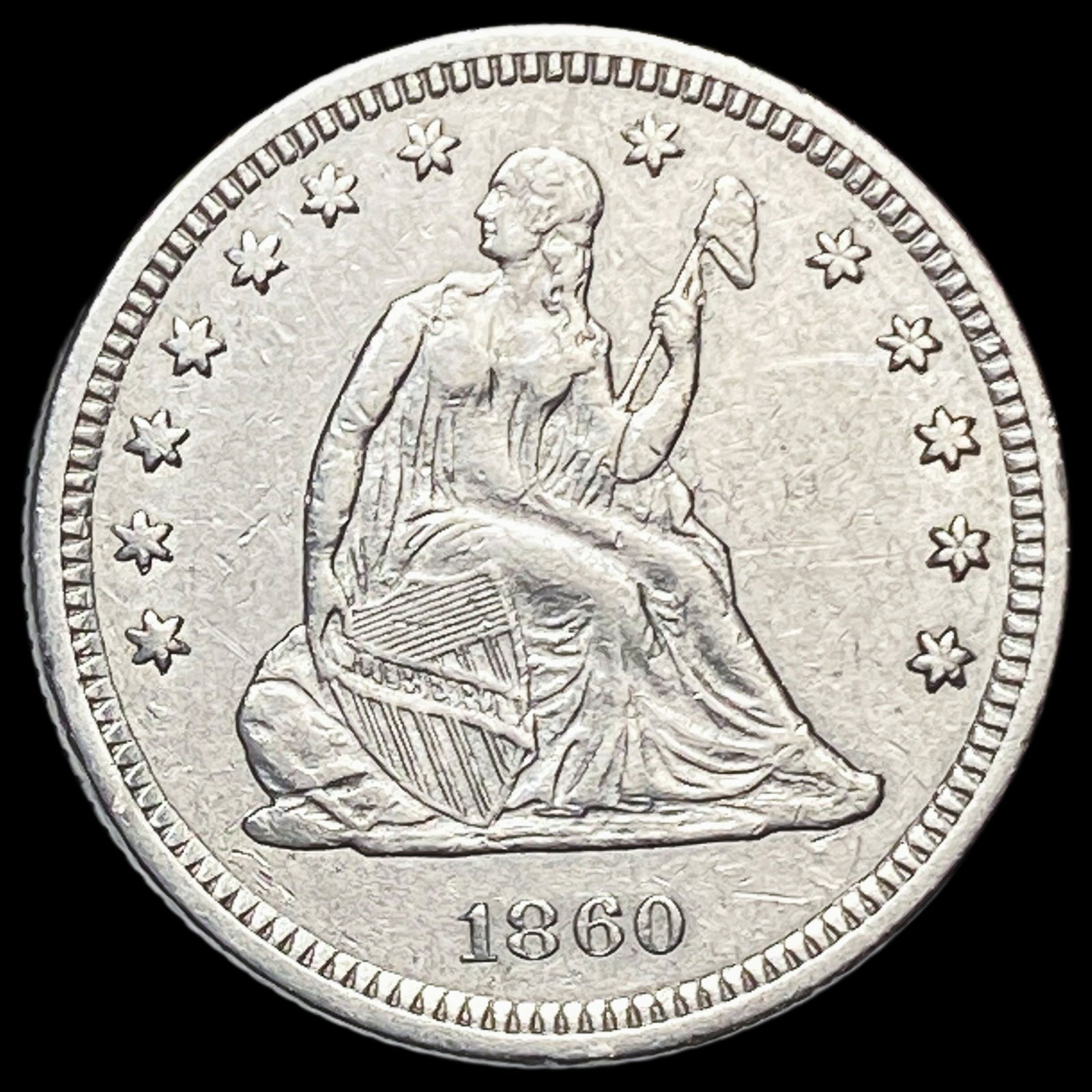 1860 Seated Liberty Quarter CLOSELY UNCIRCULATED: 1860 Seated Liberty Quarter CLOSELY UNCIRCULATED
