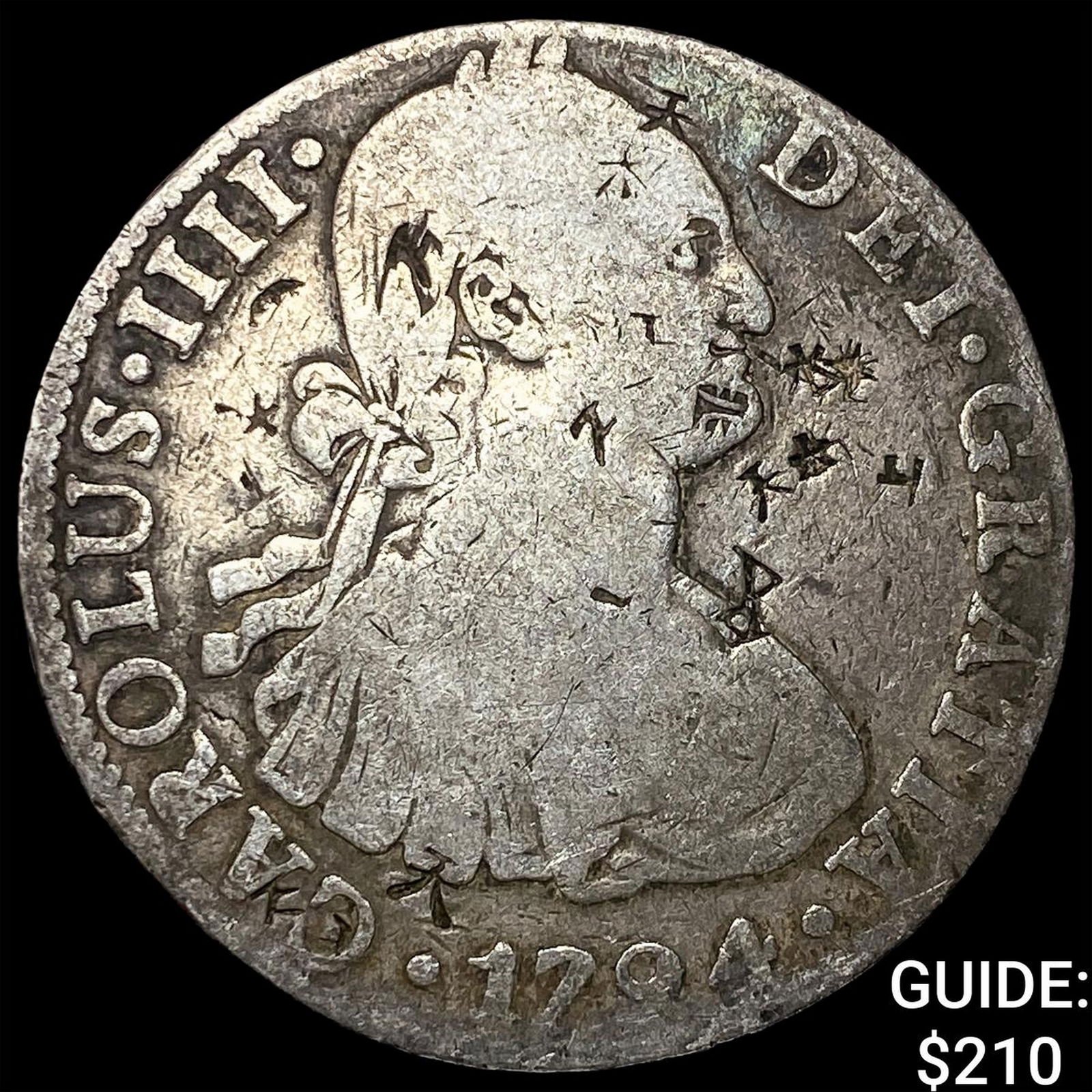 1794 Colonial Spain Silver 8 Reales Chopmarks NEARLY UNCIRCULATED: 1794 Colonial Spain Silver 8 Reales Chopmarks NEARLY UNCIRCULATED