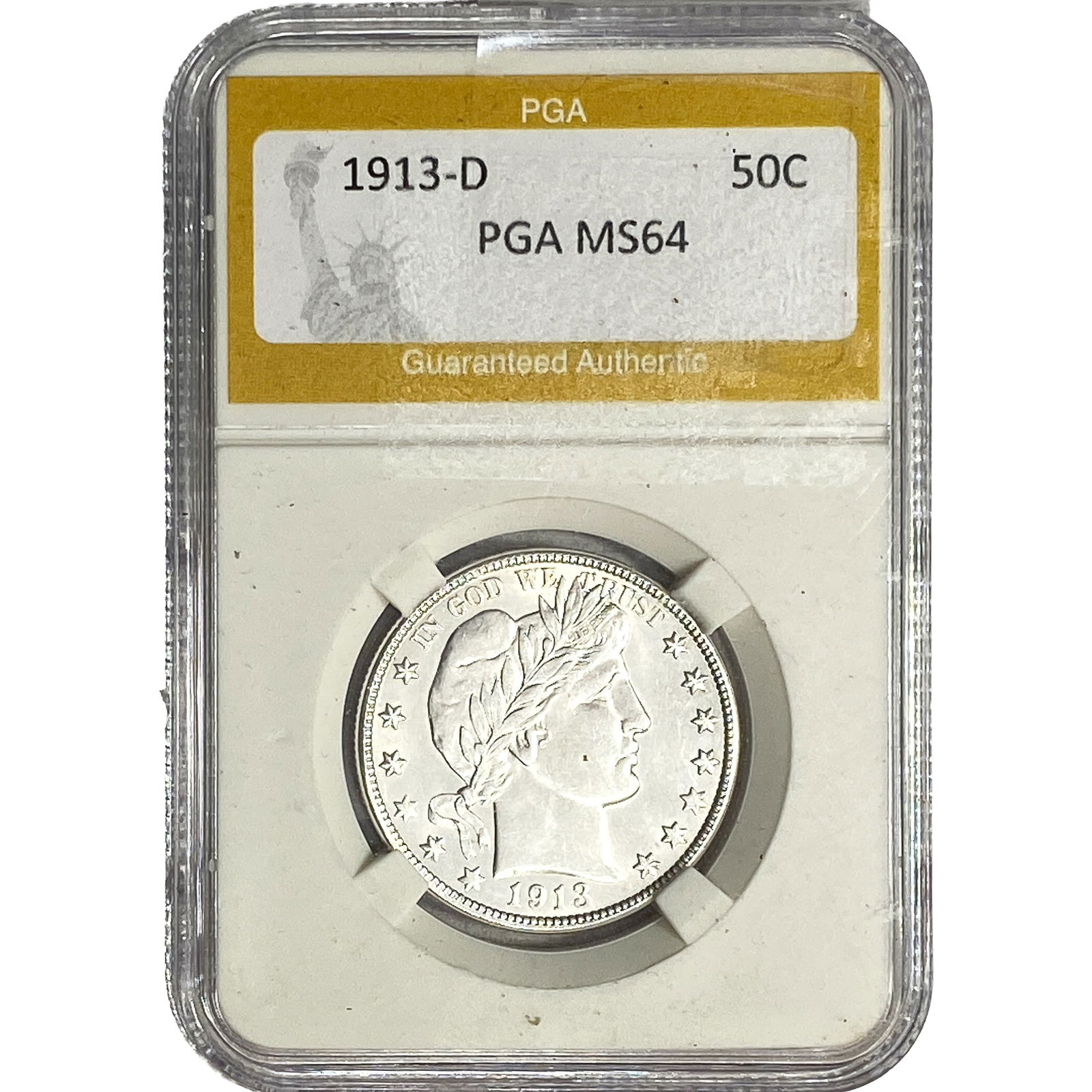 1913-D Barber Half Dollar PGA MS64: 1913-D Barber Half Dollar PGA MS64