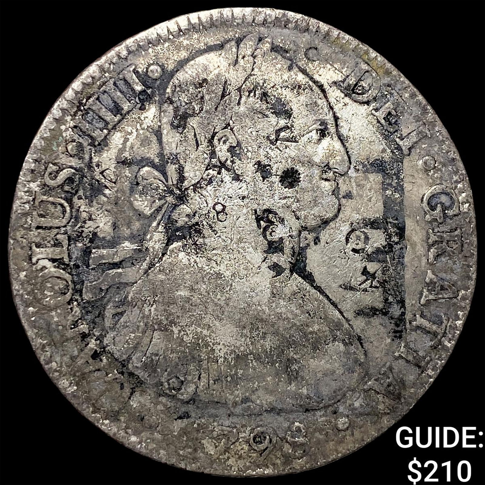 1798 Colonial Spain Silver 8 Reales Chopmarks NEARLY UNCIRCULATED: 1798 Colonial Spain Silver 8 Reales Chopmarks NEARLY UNCIRCULATED