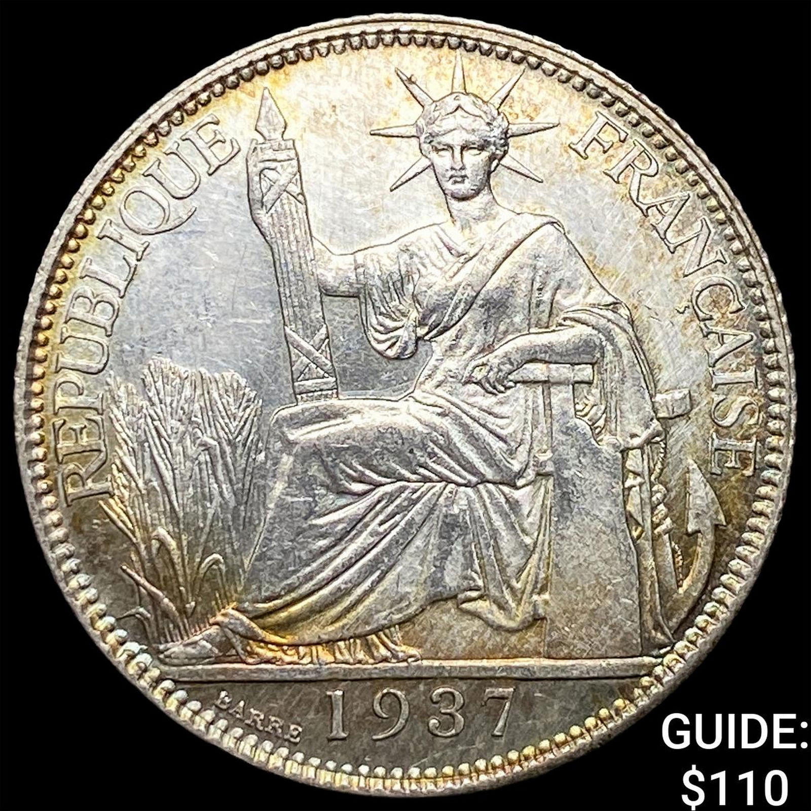 1937 French Indo-China Silver 20 Cent UNCIRCULATED: 1937 French Indo-China Silver 20 Cent UNCIRCULATED