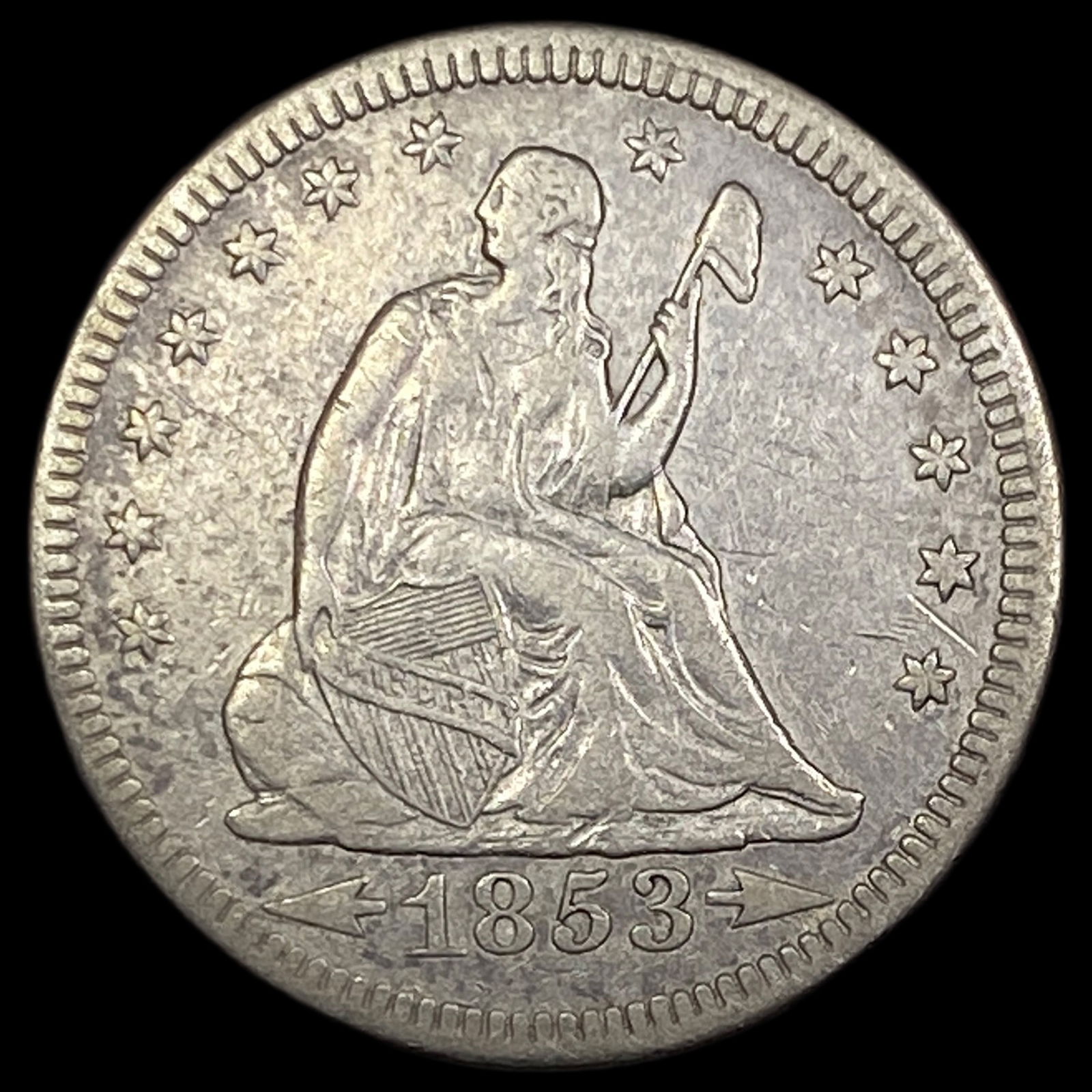 1853 Arrows/Rays Seated Liberty Quarter NEARLY UNCIRCULATED: 1853 Arrows/Rays Seated Liberty Quarter NEARLY UNCIRCULATED