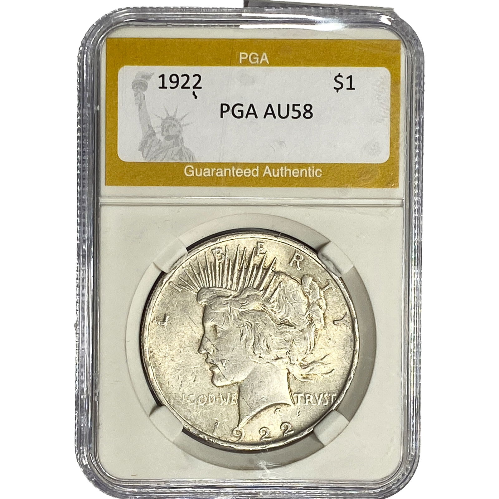 1922 Silver Peace Dollar PGA AU58: 1922 Silver Peace Dollar PGA AU58