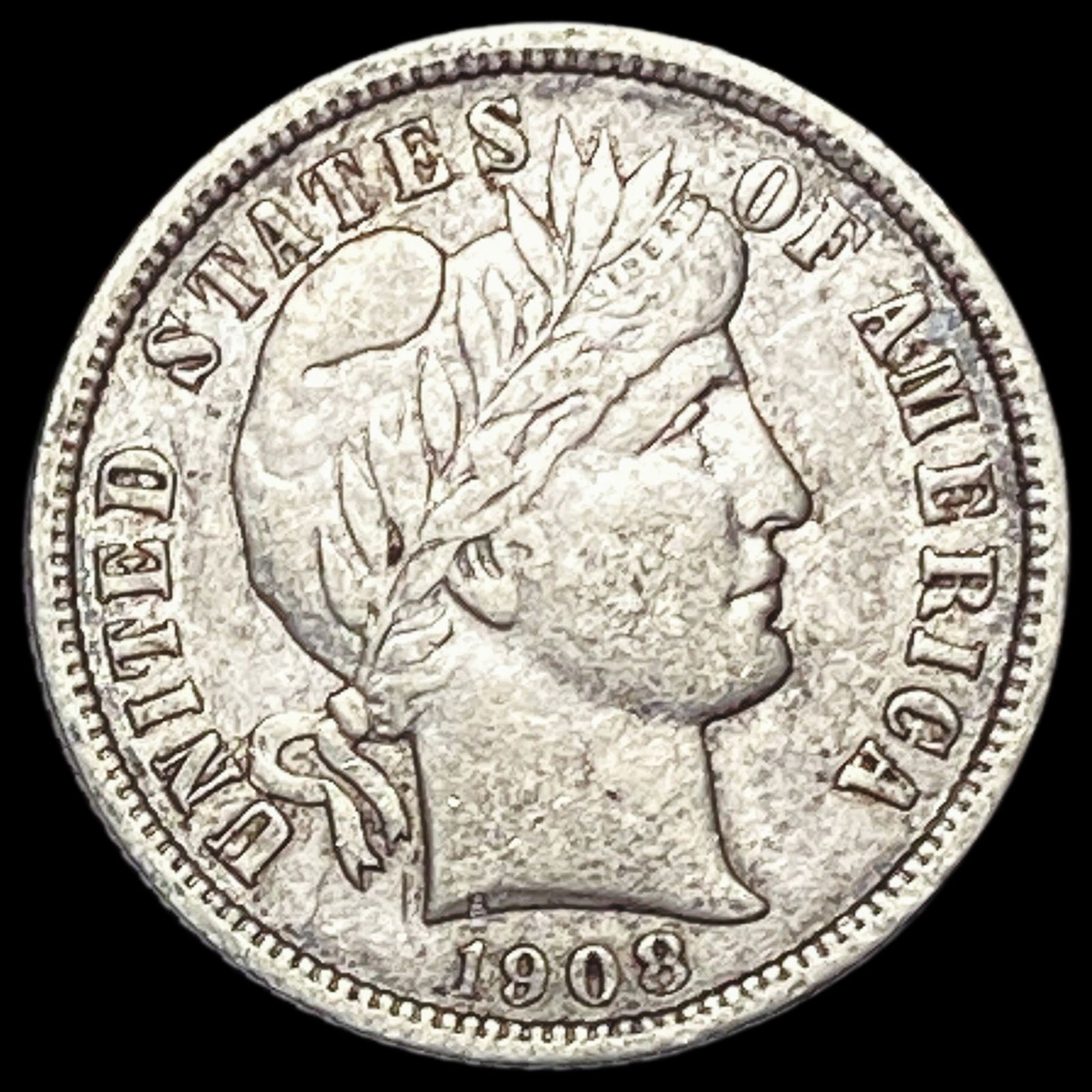 1908-D Silver Barber Dime ABOUT UNCIRCULATED (1 of 2)