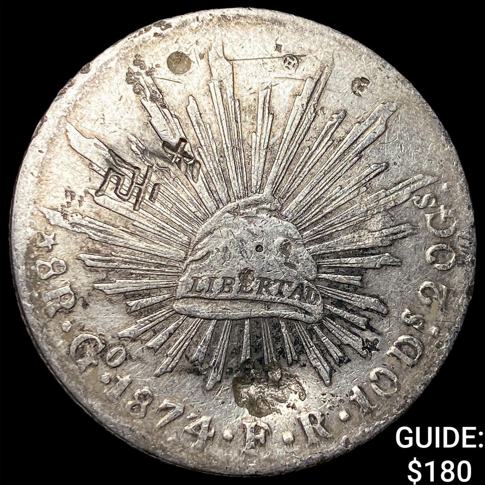1874 Mexico Silver 8 Reales Chopmarks NEARLY UNCIRCULATED (1 of 2)