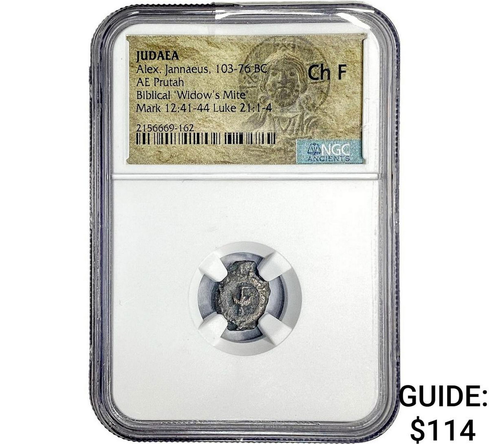 Judaea Alex Jannaeus 103-76 BC Bronze Prutah NGC CH F: Judaea Alex Jannaeus 103-76 BC Bronze Prutah NGC CH F