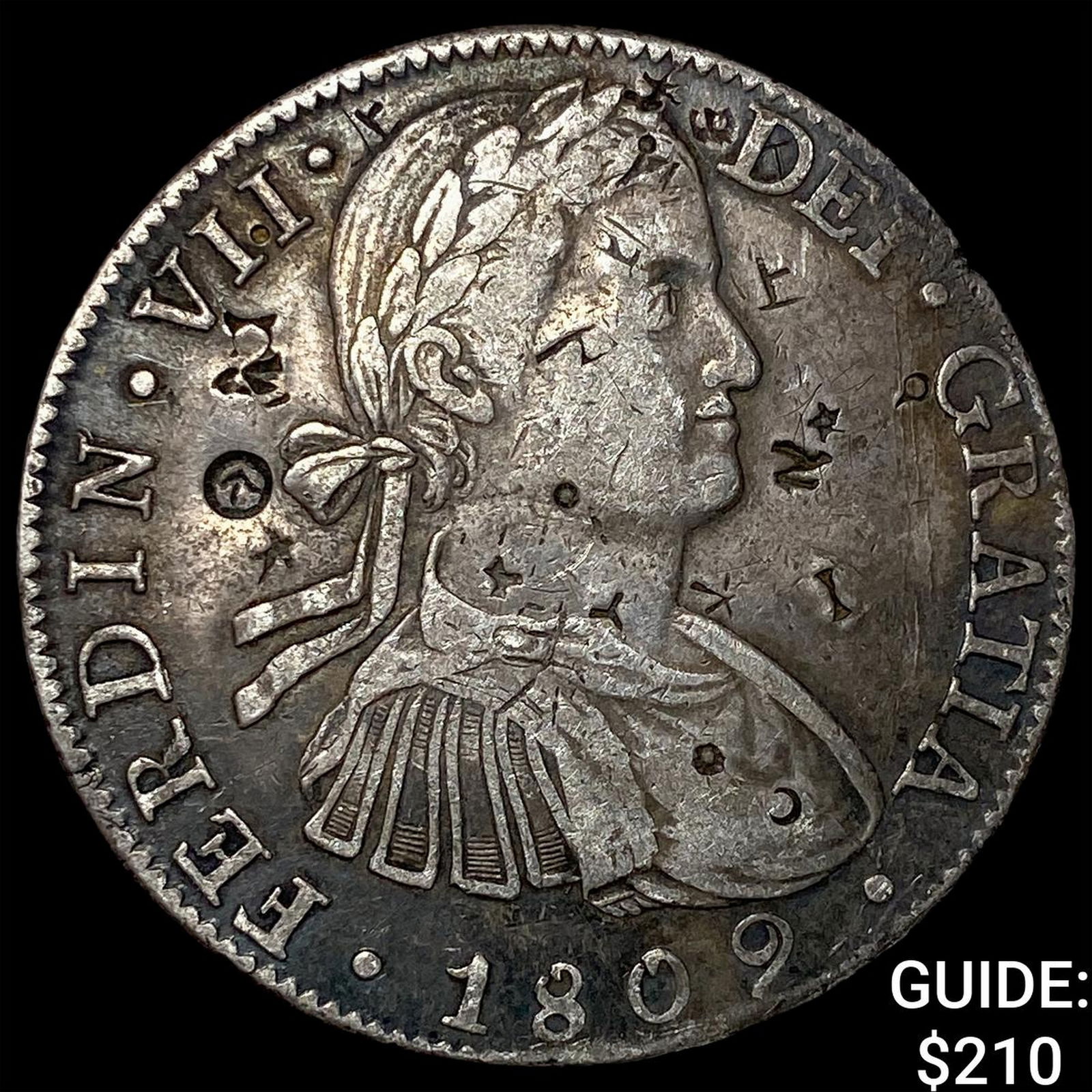 1809 Colonial Spain Silver 8 Reales Chopmarks NEARLY UNCIRCULATED: 1809 Colonial Spain Silver 8 Reales Chopmarks NEARLY UNCIRCULATED