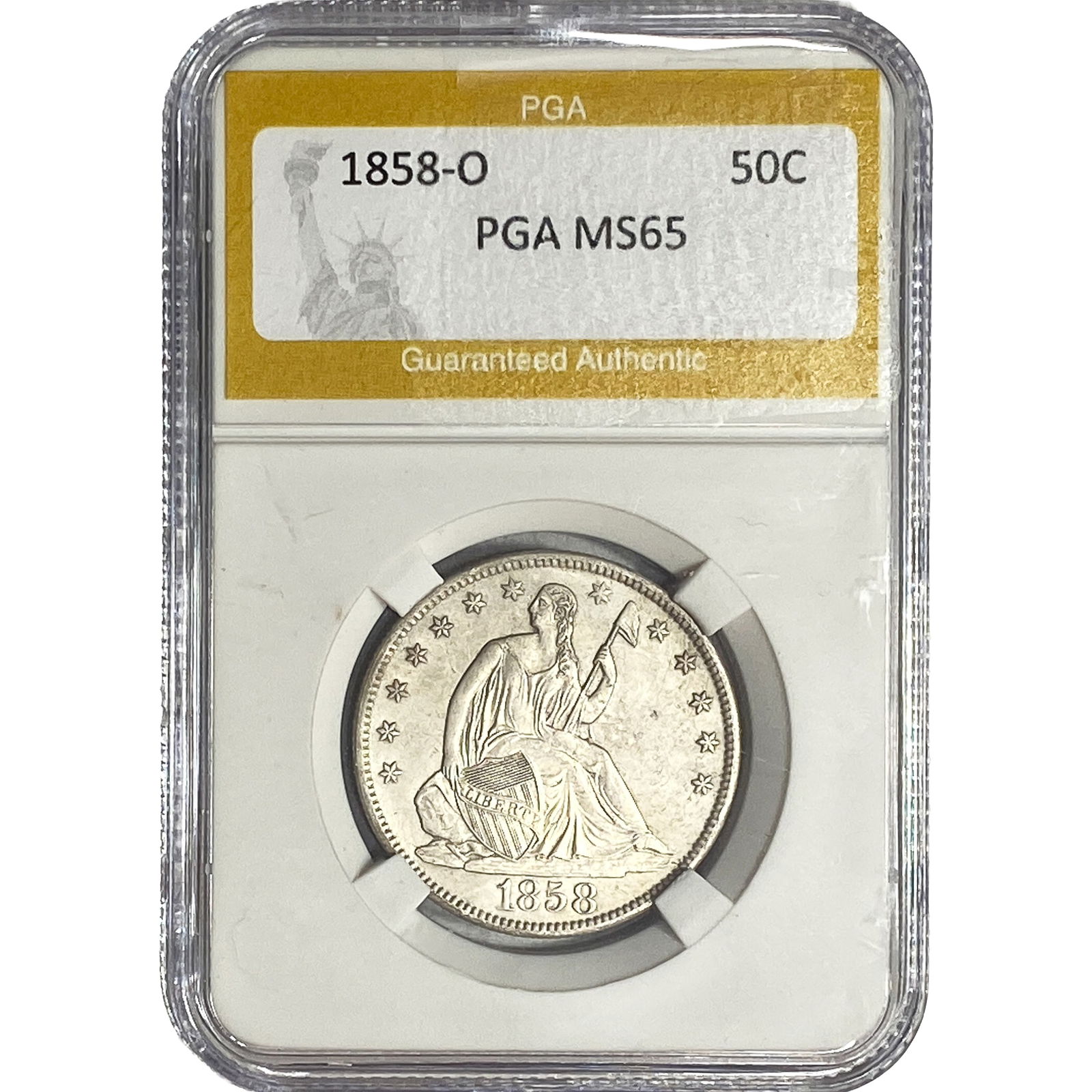 1858-O Seated Liberty Half Dollar PGA MS65: 1858-O Seated Liberty Half Dollar PGA MS65