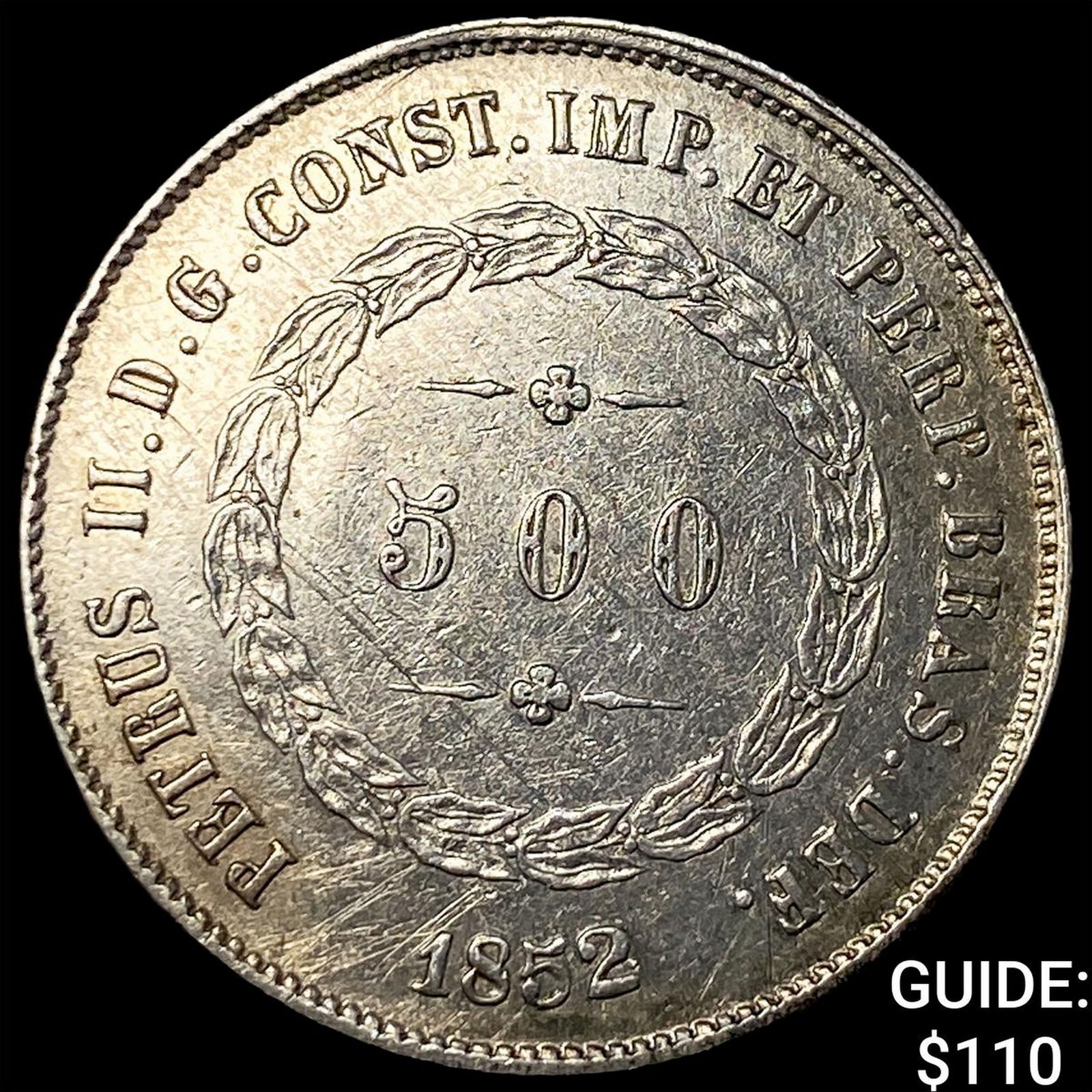 1852 Brazil Pedro II Silver 500 Reis UNCIRCULATED: 1852 Brazil Pedro II Silver 500 Reis UNCIRCULATED