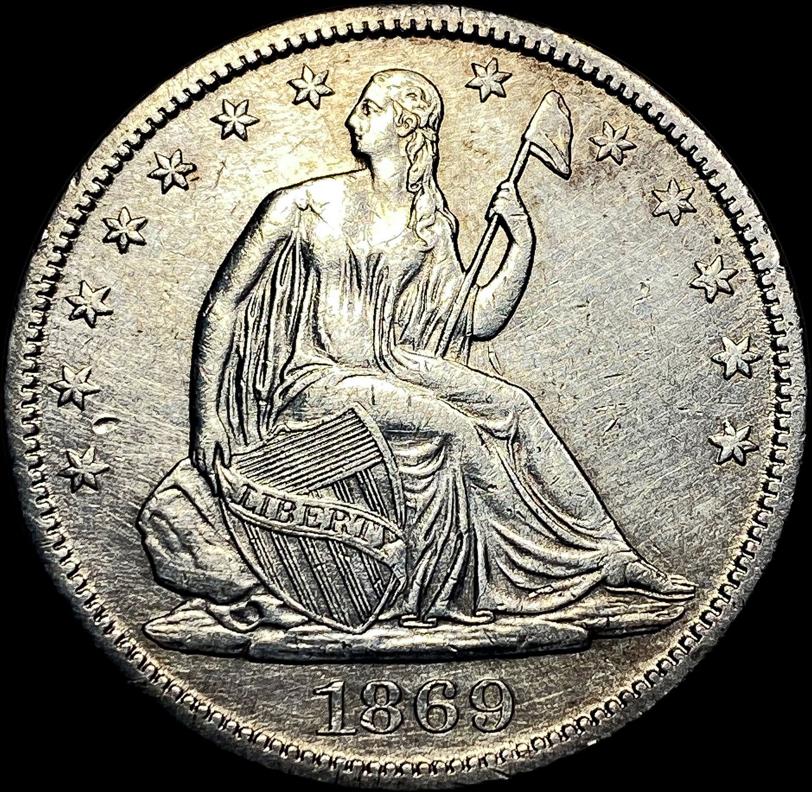 1869-S Silver Half Dollar NEARLY UNCIRCULATED: 1869-S Silver Half Dollar NEARLY UNCIRCULATED