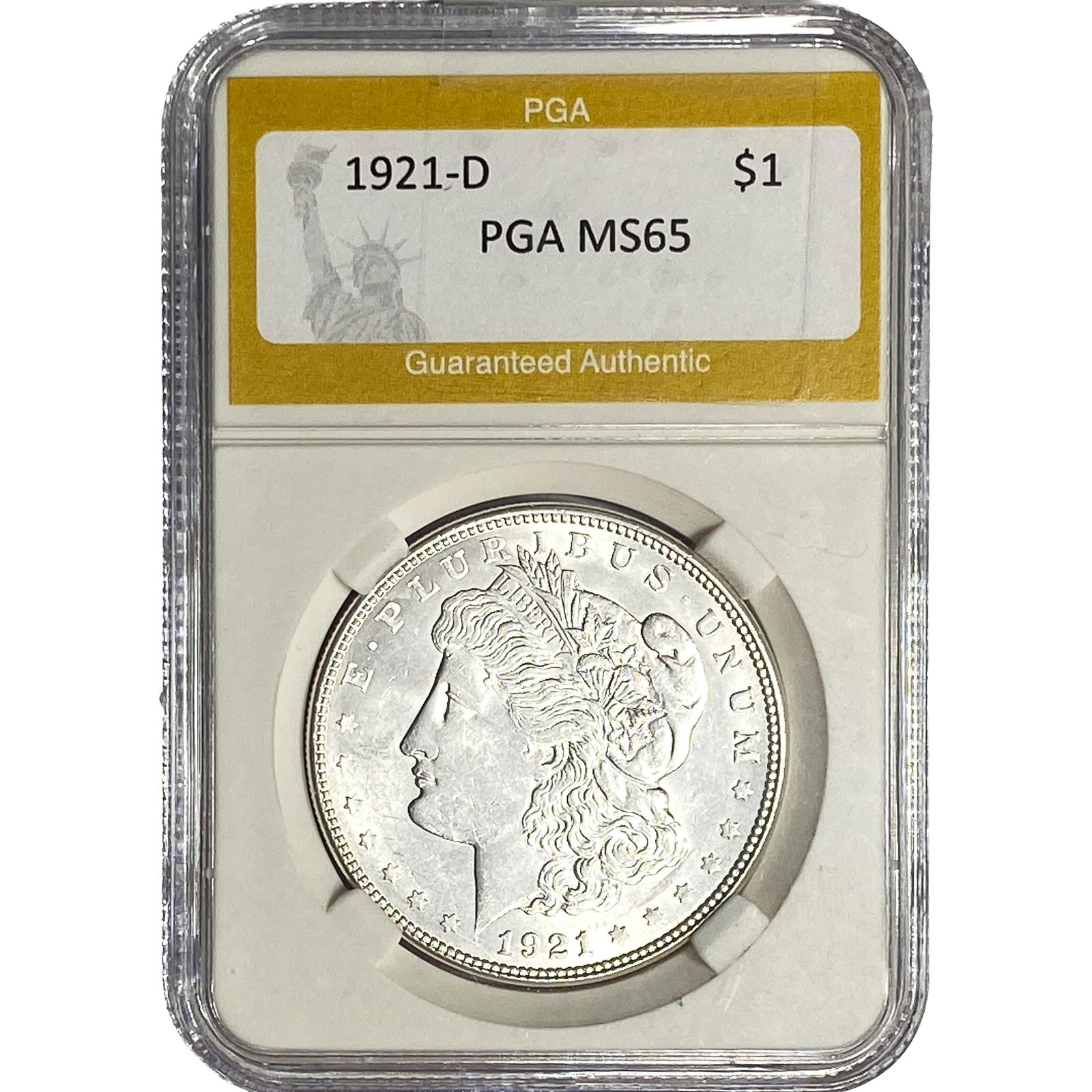 1921-D Morgan Silver Dollar PGA MS65: 1921-D Morgan Silver Dollar PGA MS65