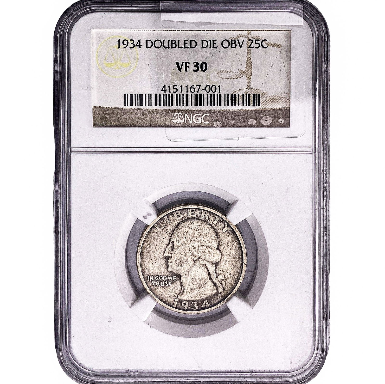 1934 Washington Silver Quarter NGC VF30 DDO: 1934 Washington Silver Quarter NGC VF30 DDO