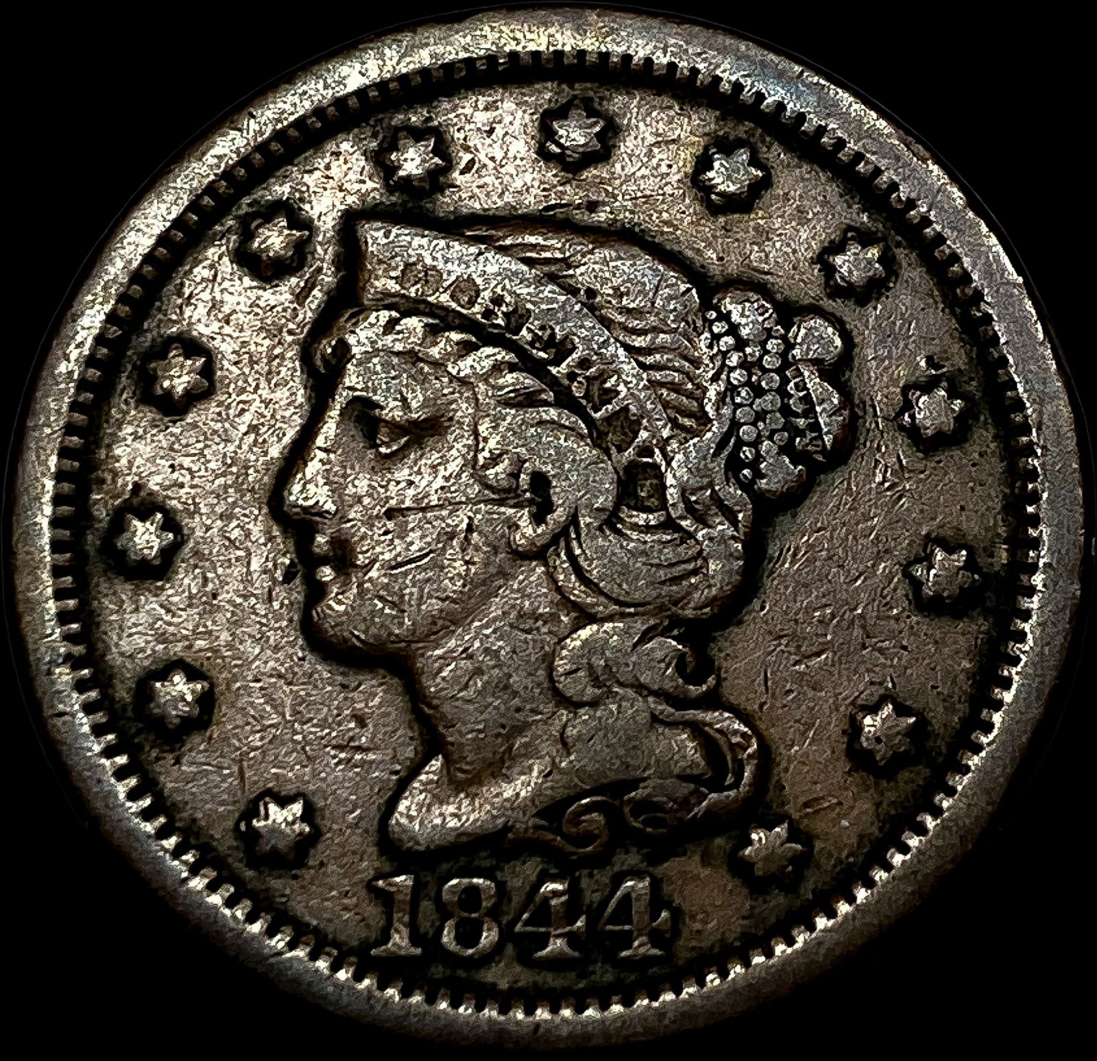 1844 Braided Hair Large Cent NEARLY UNCIRCULATED (1 of 2)