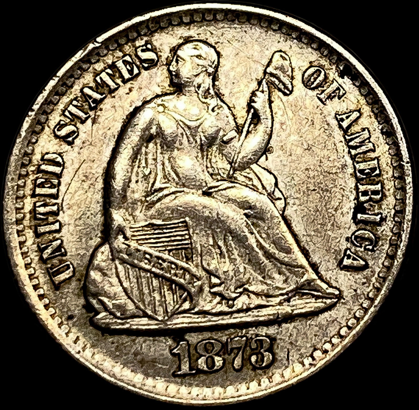 1873-S Silver Half Dime CHOICE AU: 1873-S Silver Half Dime CHOICE AU