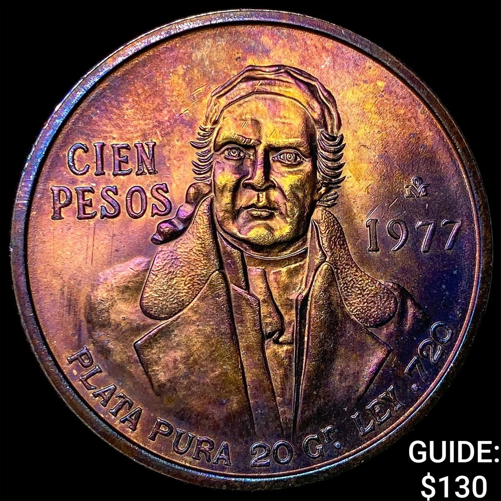 1977 Mexico Silver 100 Pesos Toned UNCIRCULATED (1 of 2)