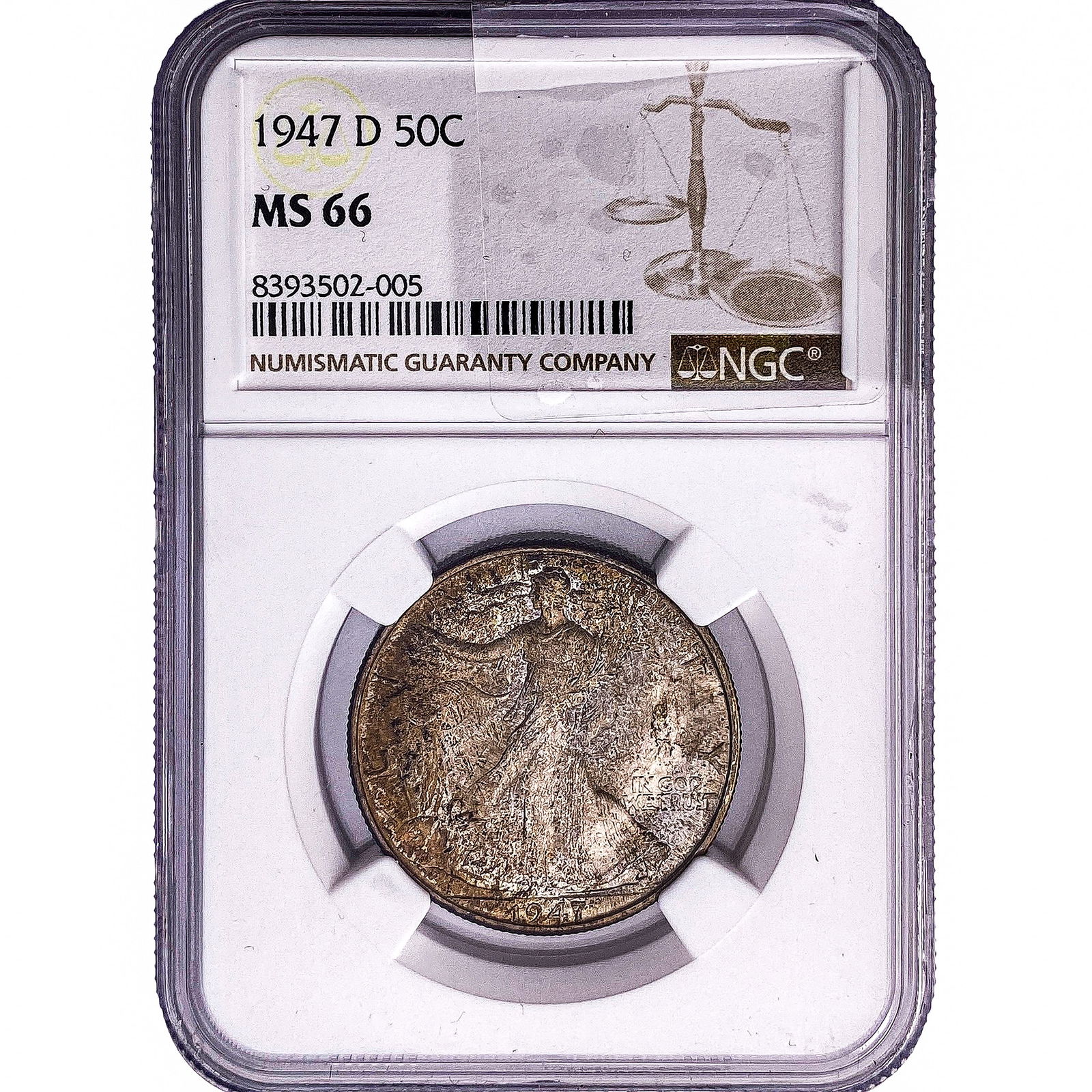 1947-D Walking Liberty Half Dollar NGC MS66: 1947-D Walking Liberty Half Dollar NGC MS66