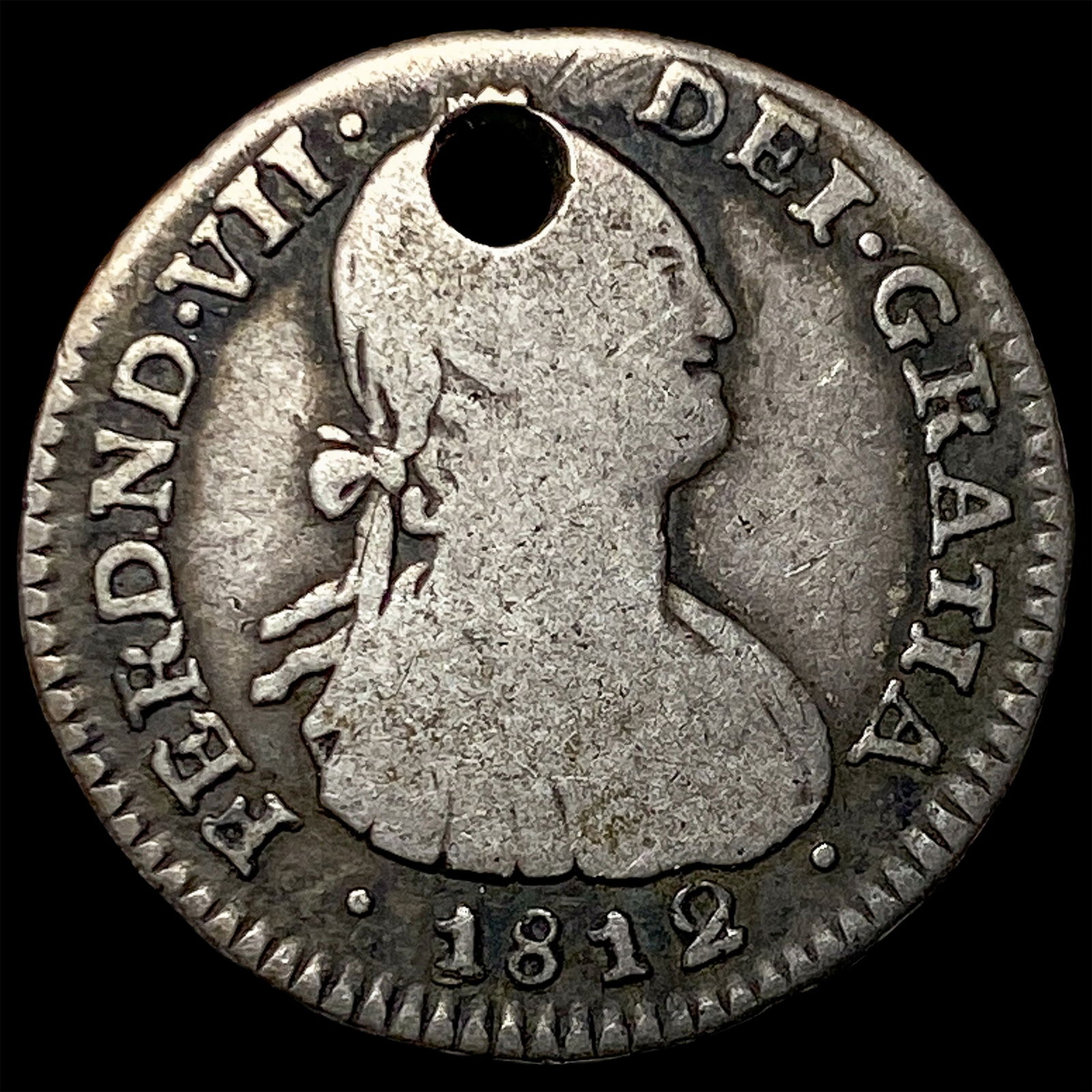 1810 Colombia Silver 1 Reale Holed NEARLY UNCIRCULATED (1 of 2)