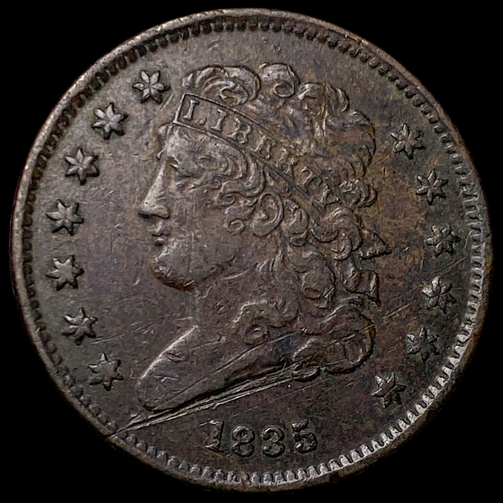 1835 Classic Head Half Cent CLOSELY UNCIRCULATED: 1835 Classic Head Half Cent CLOSELY UNCIRCULATED