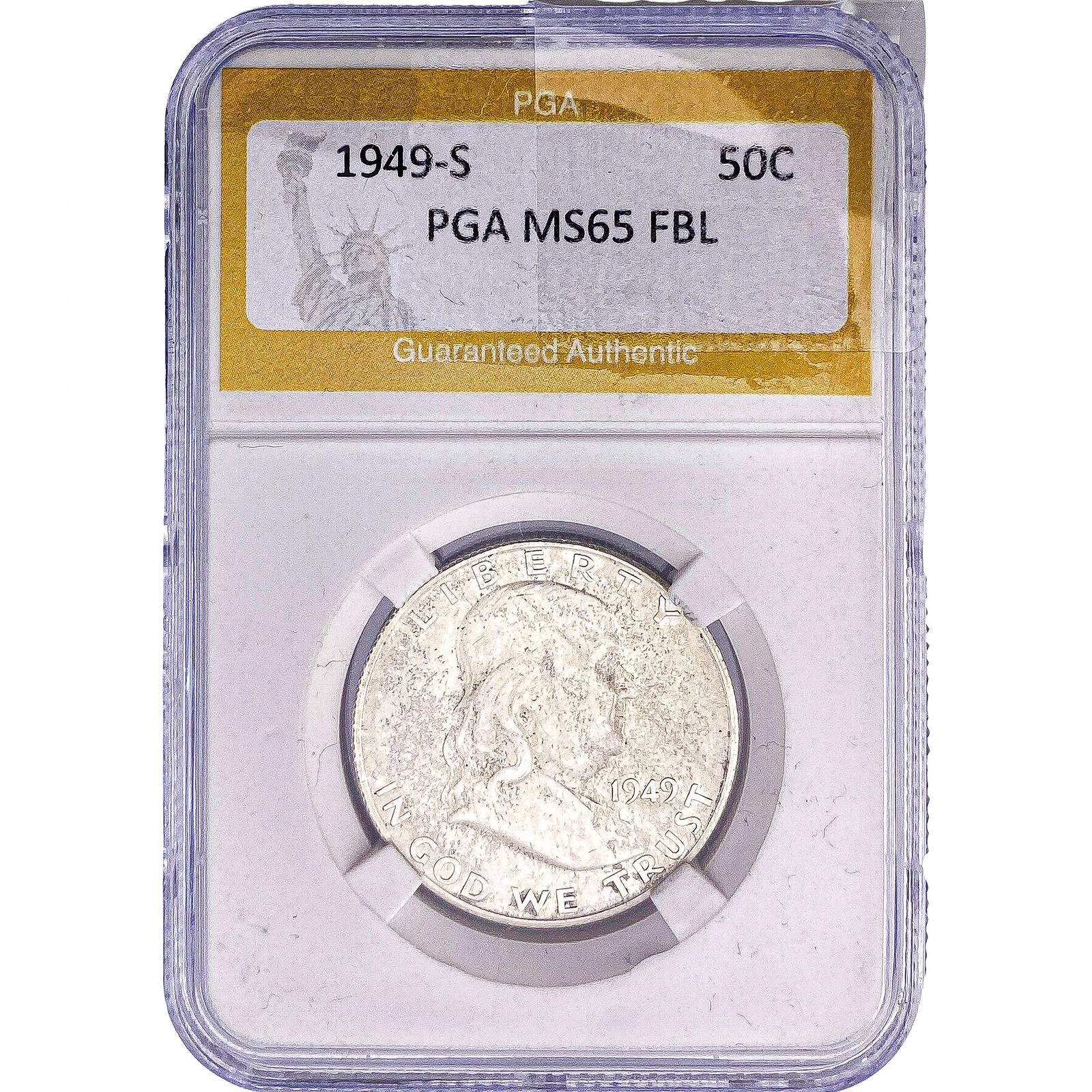 1949-S Franklin Half Dollar PGA MS65 FBL: 1949-S Franklin Half Dollar PGA MS65 FBL