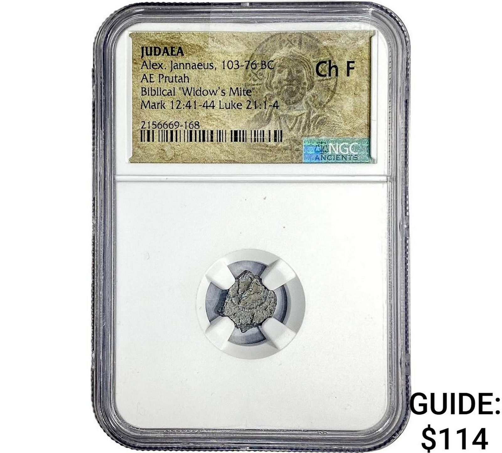 Judaea Alex Jannaeus 103-76 BC Bronze Prutah NGC CH F: Judaea Alex Jannaeus 103-76 BC Bronze Prutah NGC CH F