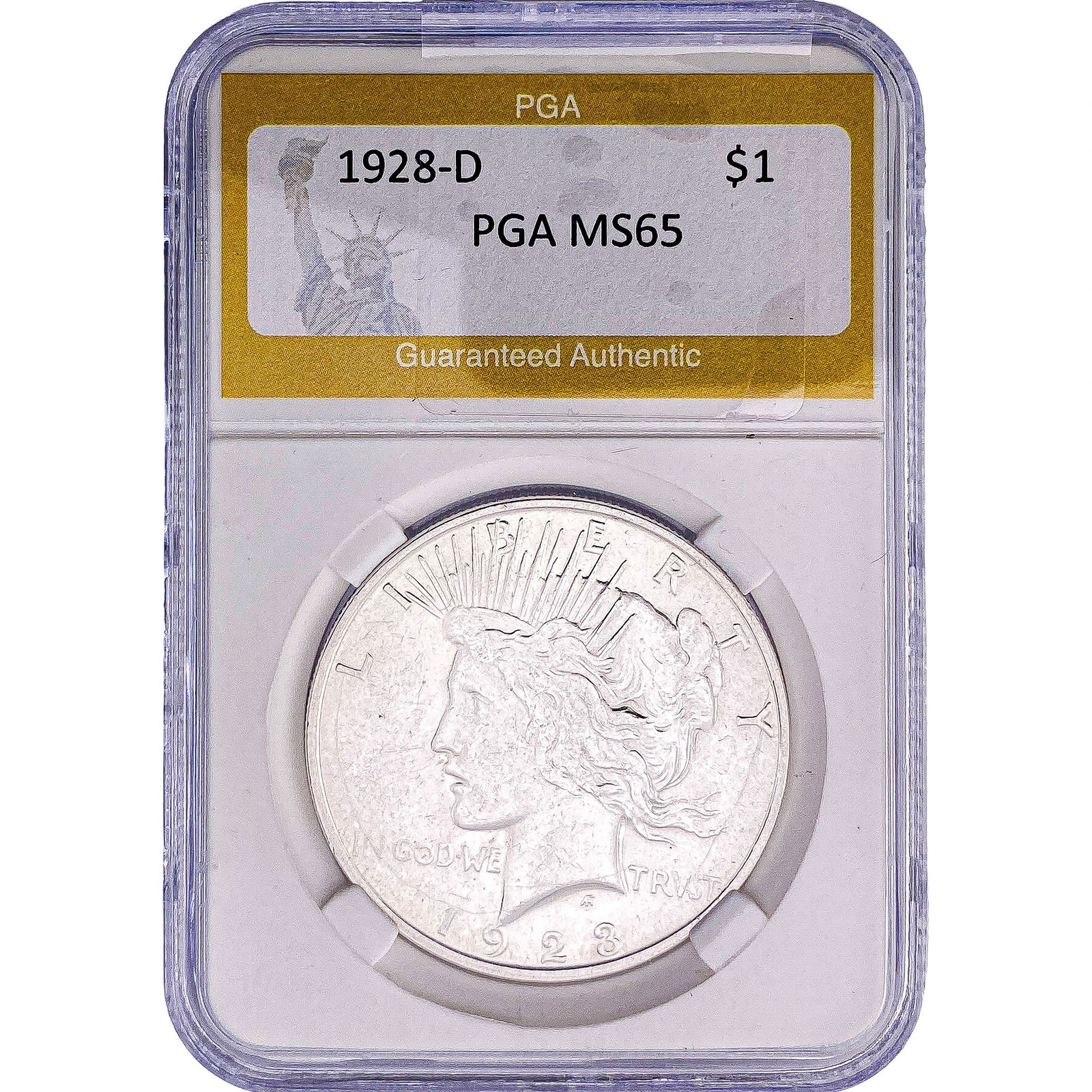 1928-D Silver Peace Dollar PGA MS65: 1928-D Silver Peace Dollar PGA MS65